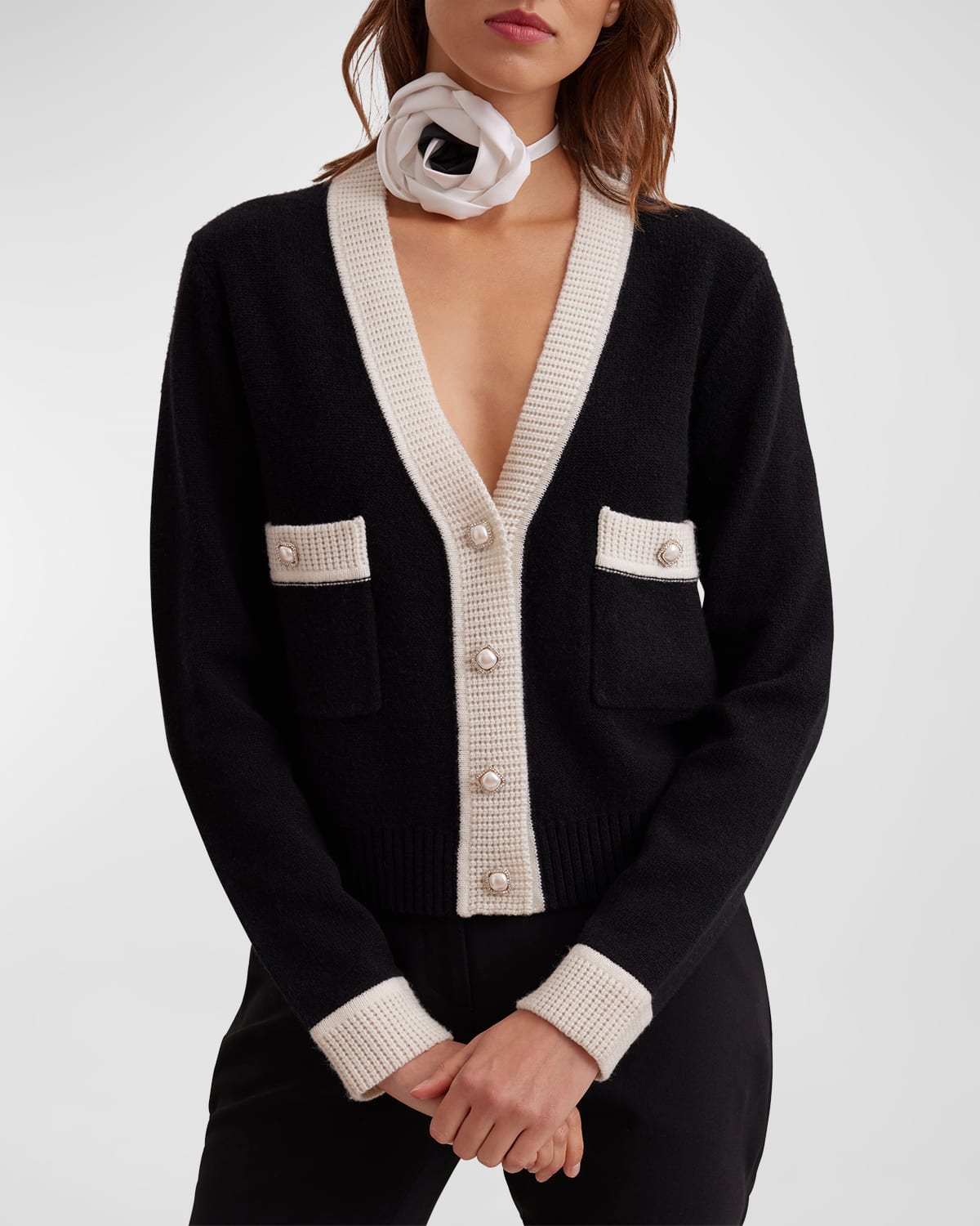 Anne Fontaine Plus Size Script Knit Button-down Cardigan In Black