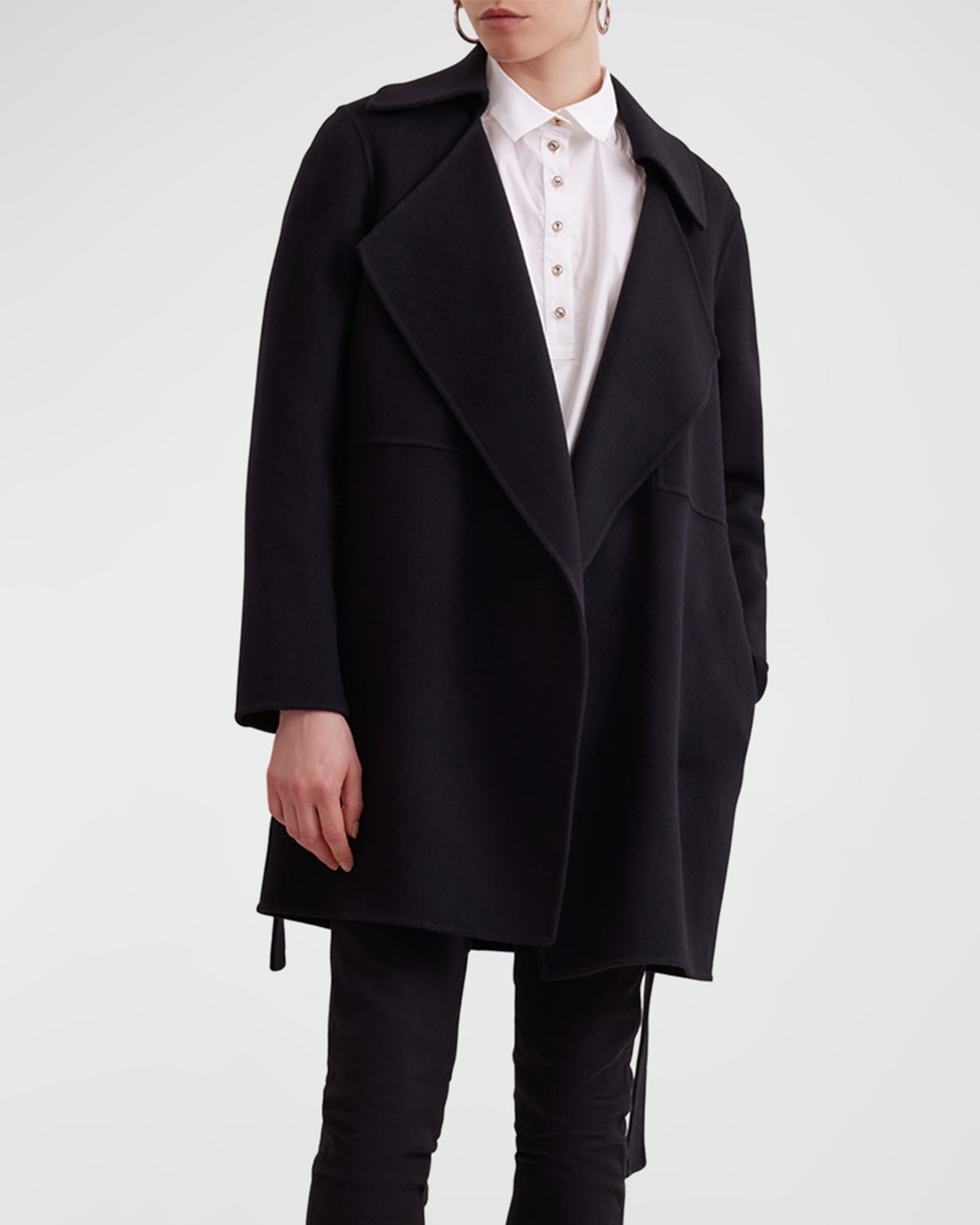 Anne Fontaine Delacroix Belted Wool-blend Wrap Jacket In Black