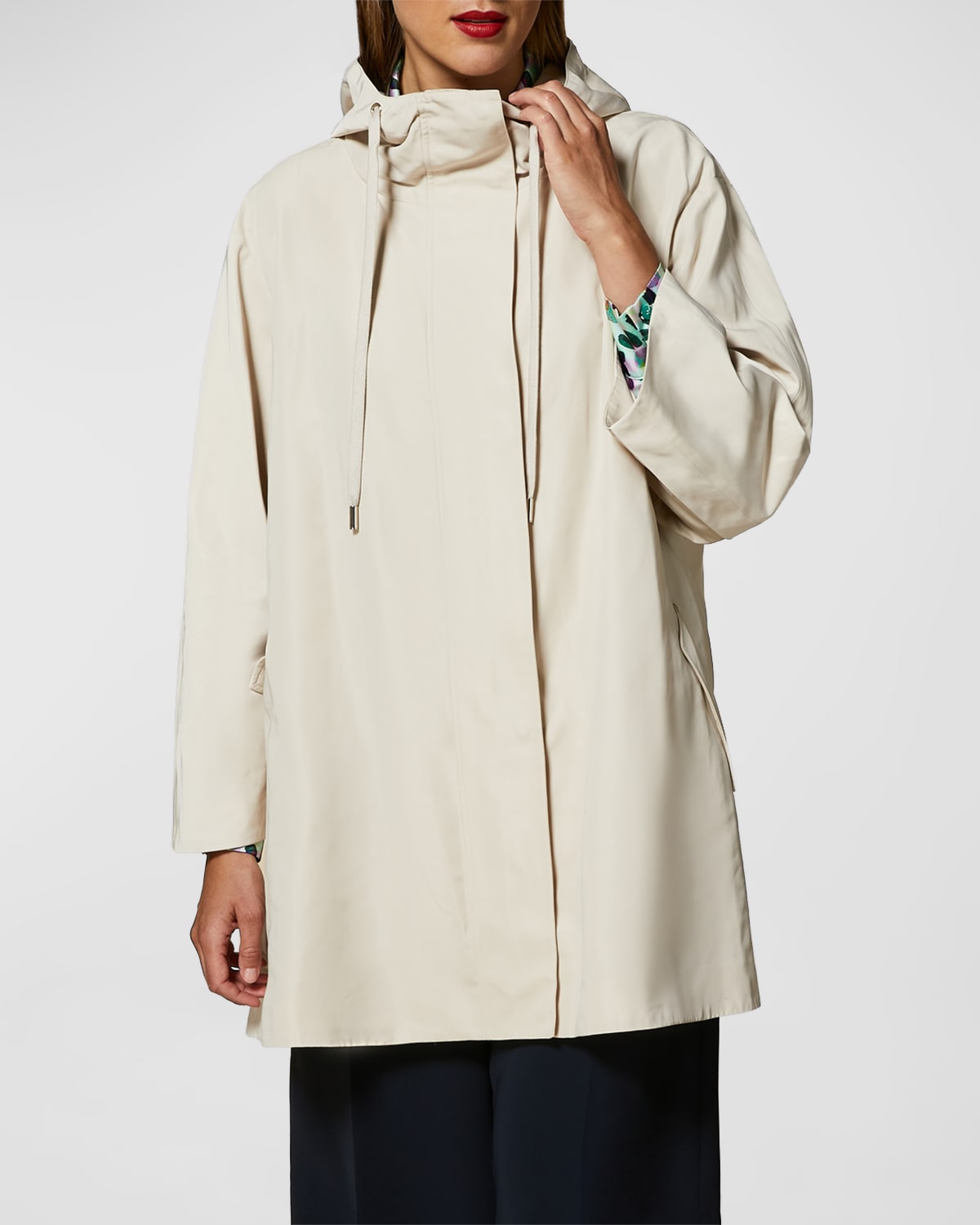 Plus Size Trono Hooded Pleated Raincoat