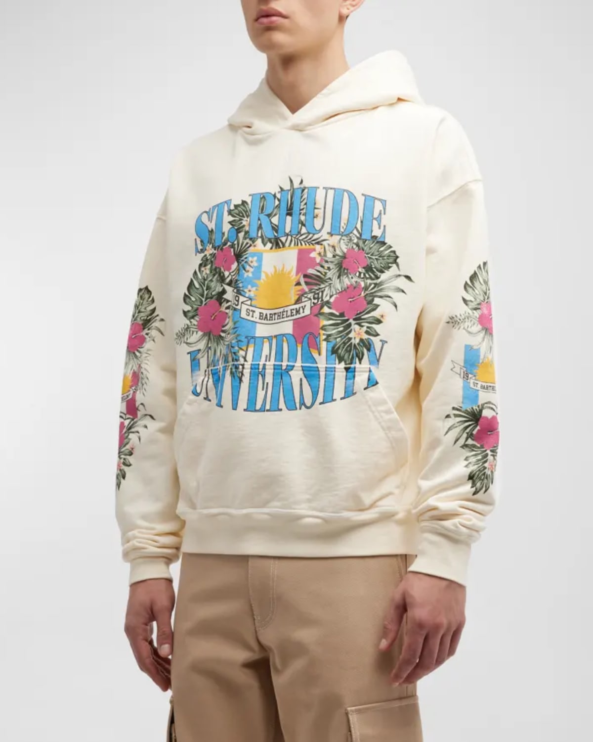 Rhude Graphic-print Cotton Hoodie In Vintage White