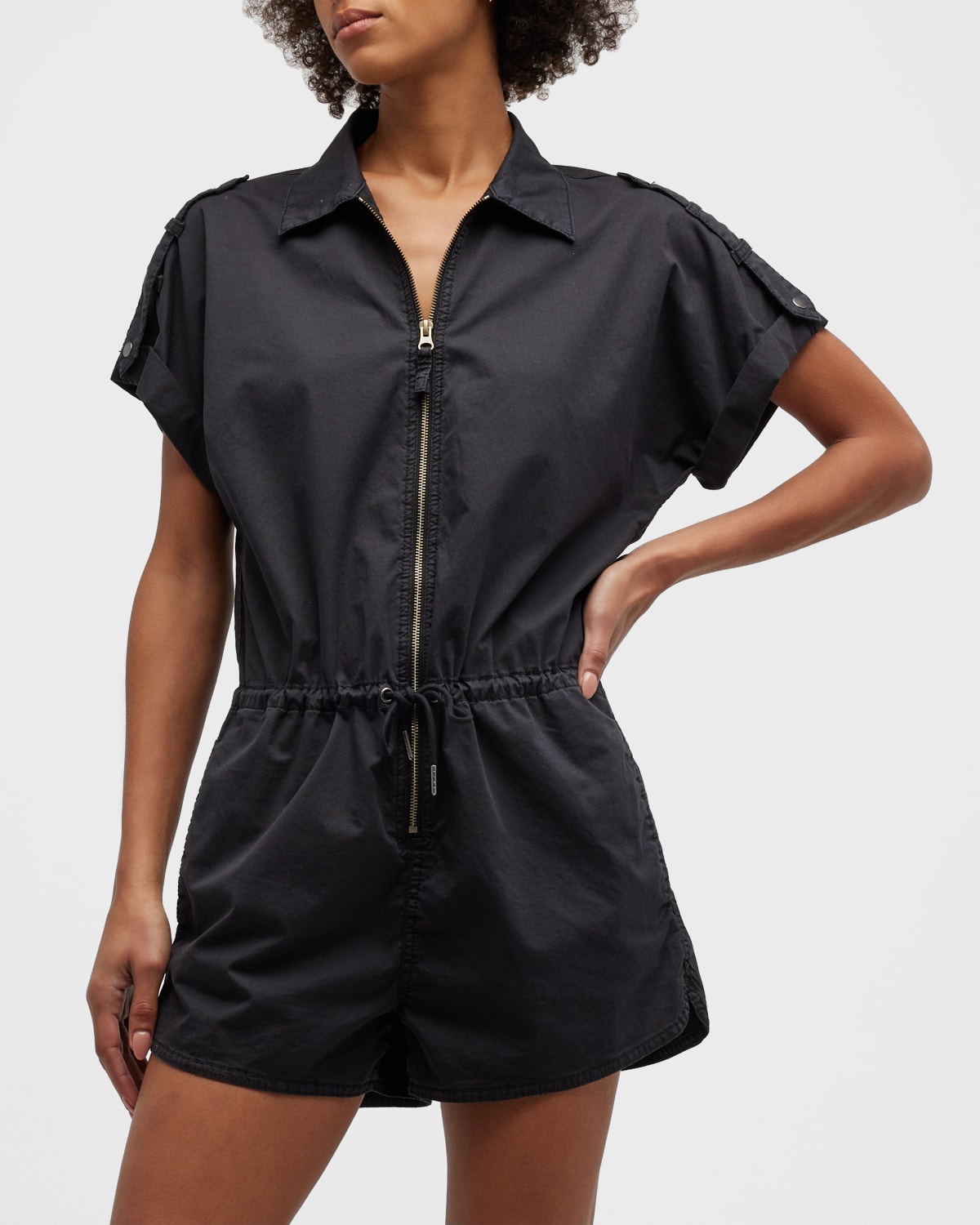 Pistola Meg Zip-front Utility Romper In Fade To Black