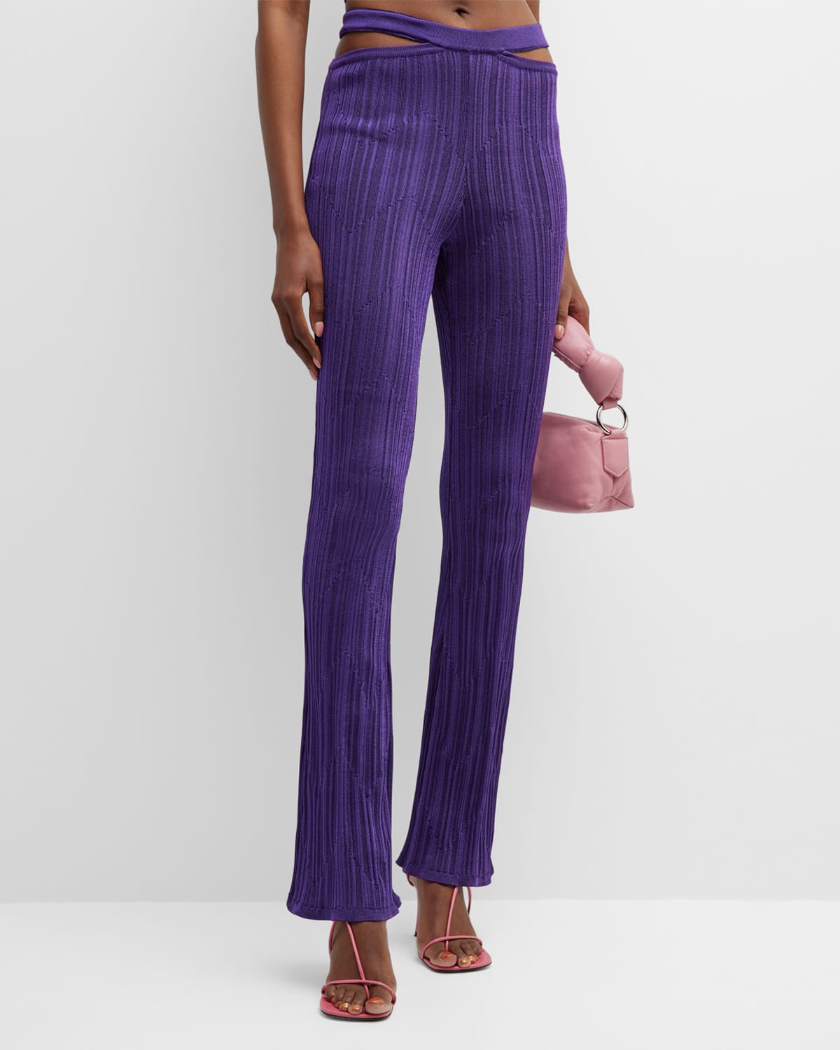 Paola Bernardi Camila Knit Cutout-waist Flare-leg Pants In Purple