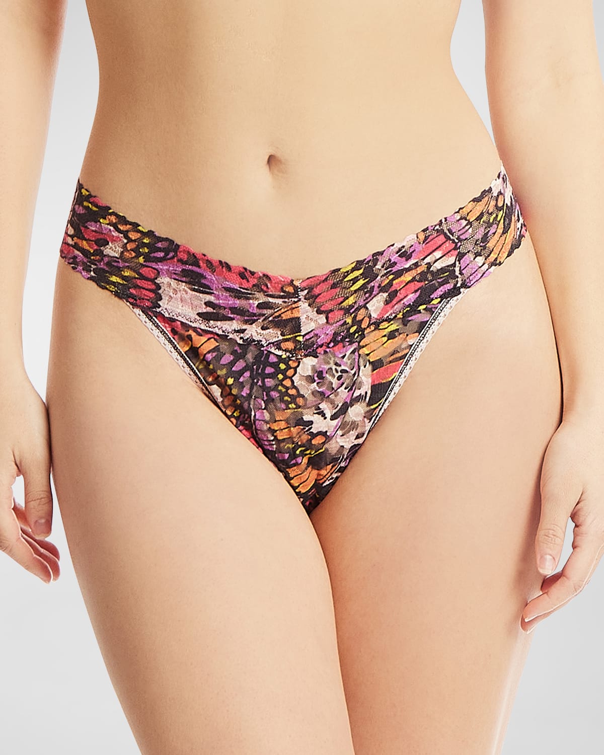 Hanky Panky Striped Lace Original-rise Thong In Warm Breeze