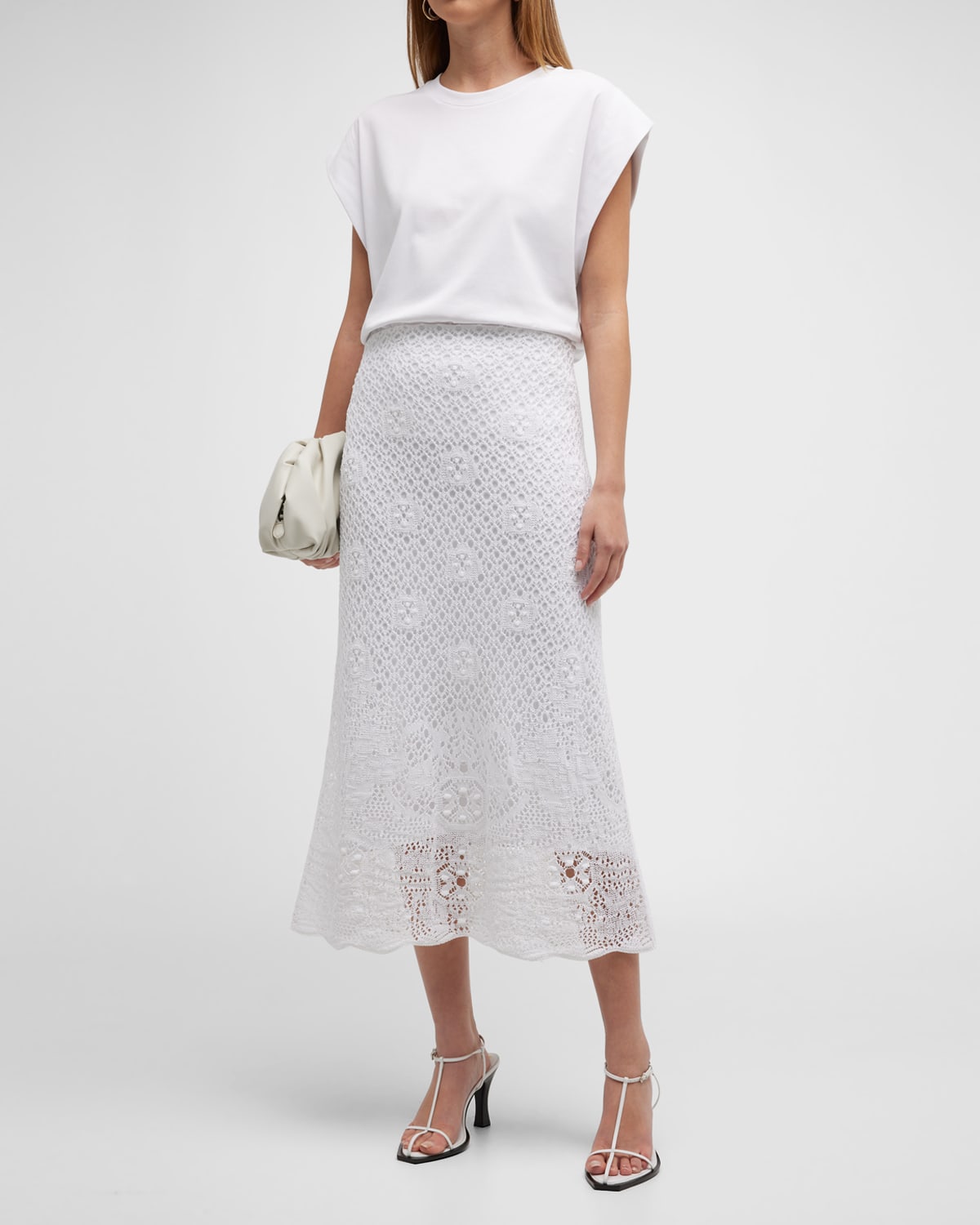 Vince Floral Lace Midi Skirt In Optic White