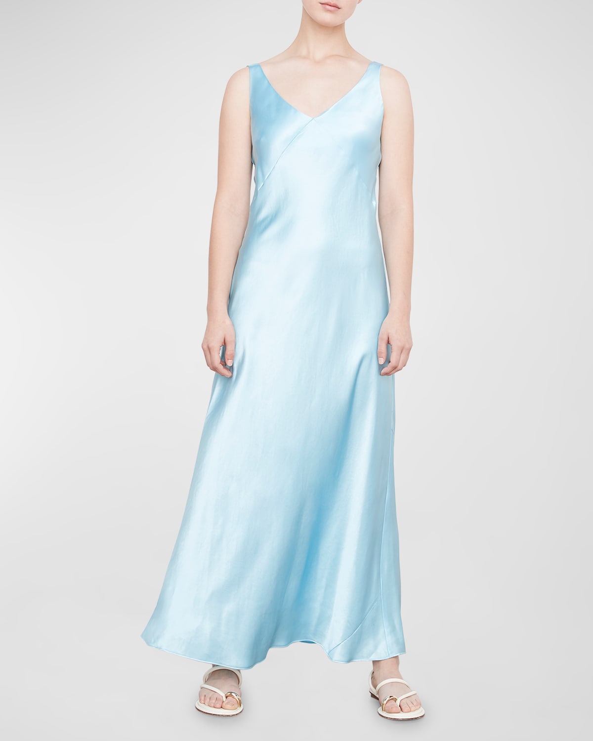 Vince V-neck Sleeveless Maxi Slip Dress In Lt Lagoon