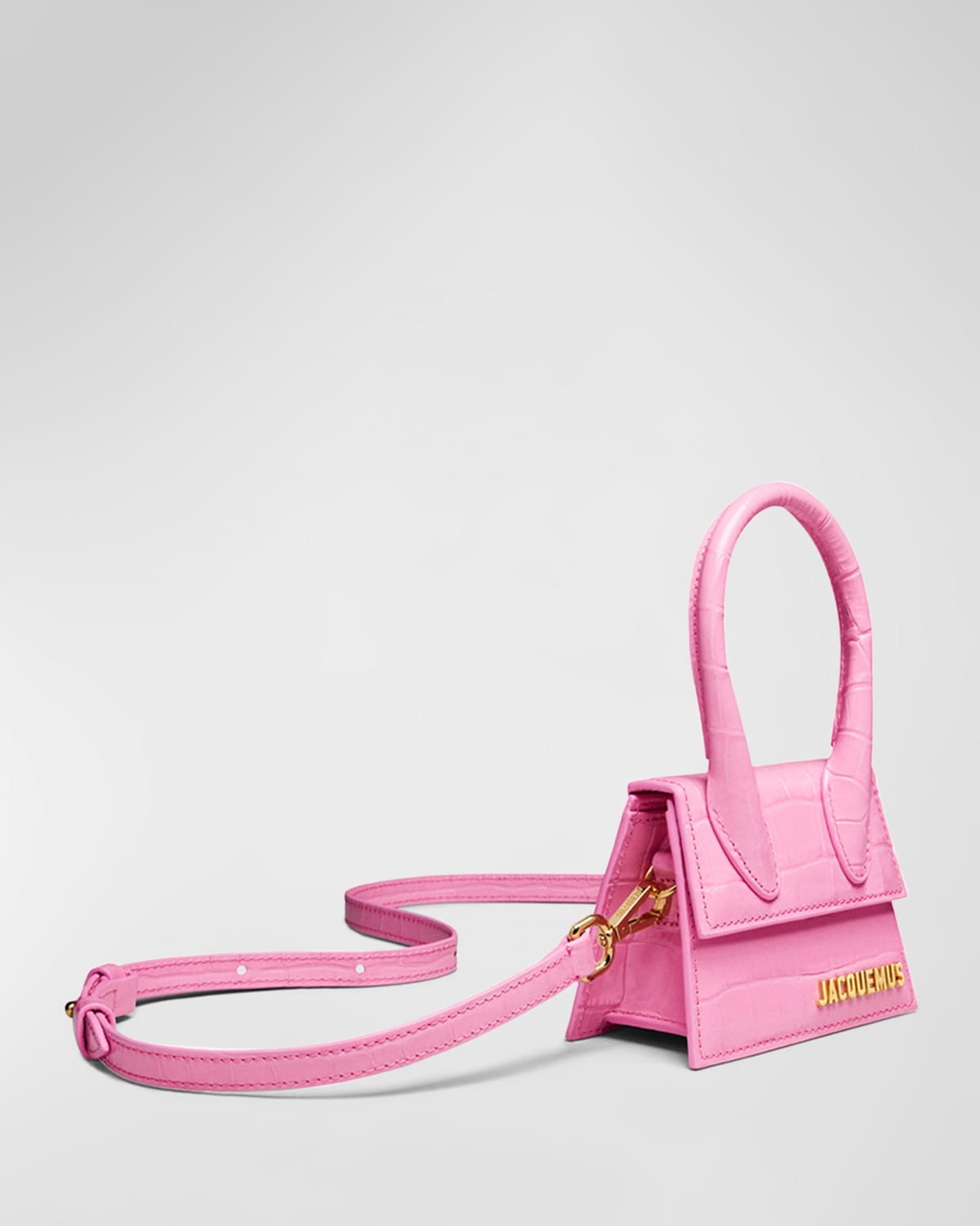 Jacquemus Le Chiquito Croc-embossed Top-handle Bag In Pink