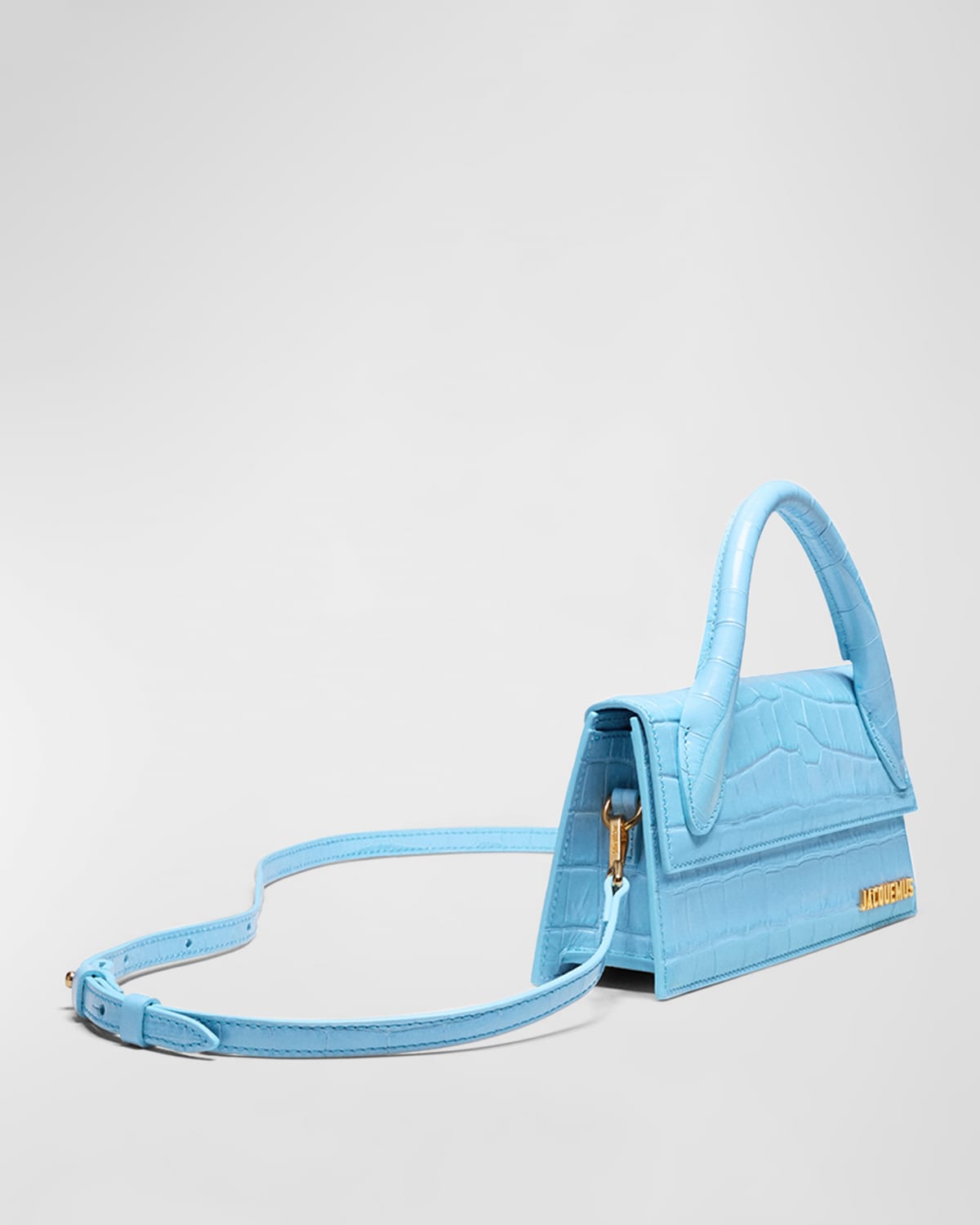 Jacquemus Le Chiquito Long Crocembossed Tophandle Bag In Blue ModeSens