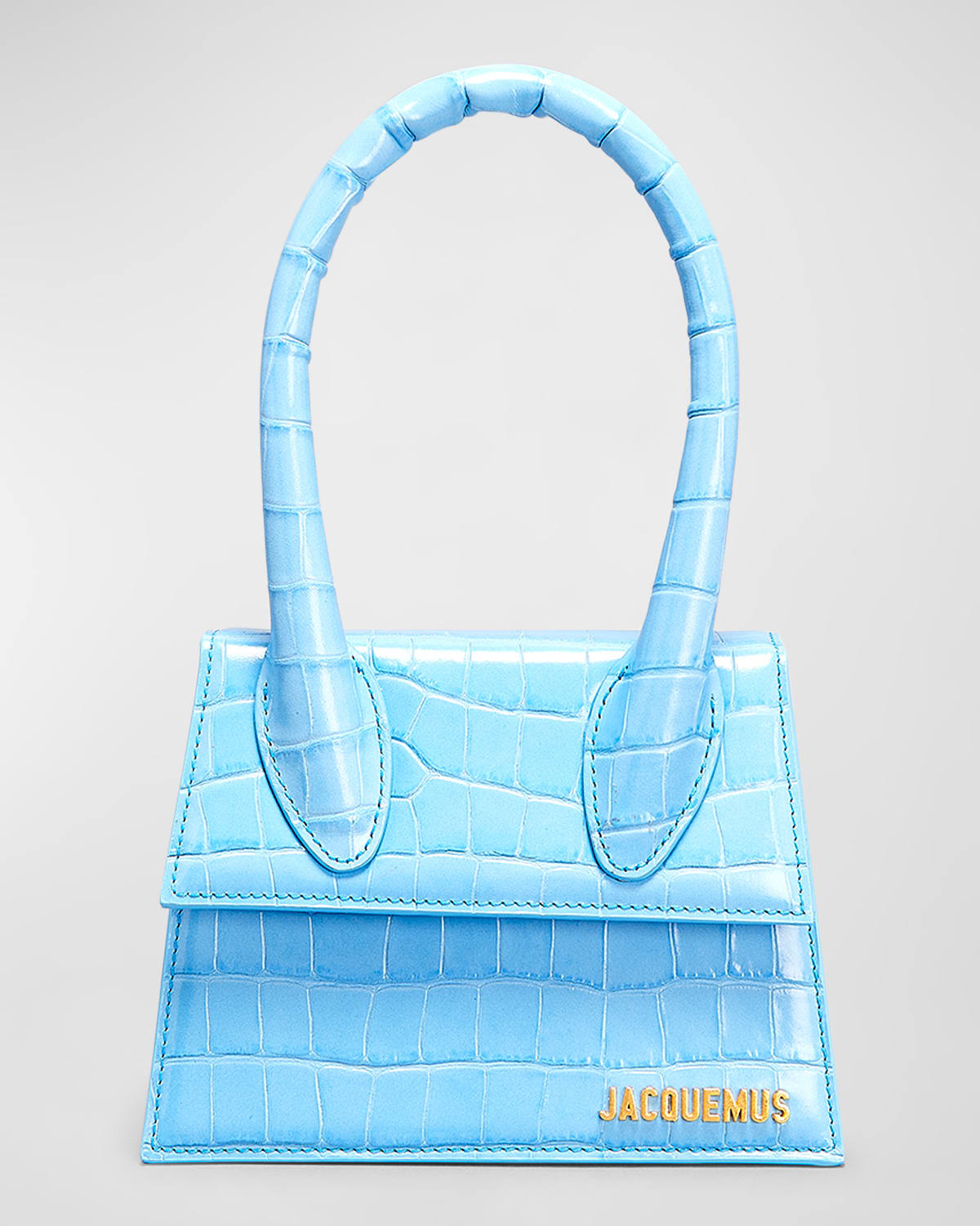 Jacquemus Le Chiquito Moyen Croc-embossed Top-handle Bag In Blue