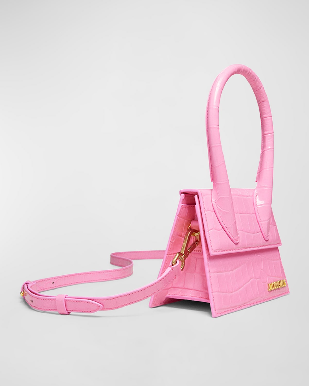Jacquemus Le Chiquito Moyen Croc embossed Top handle Bag In Pink