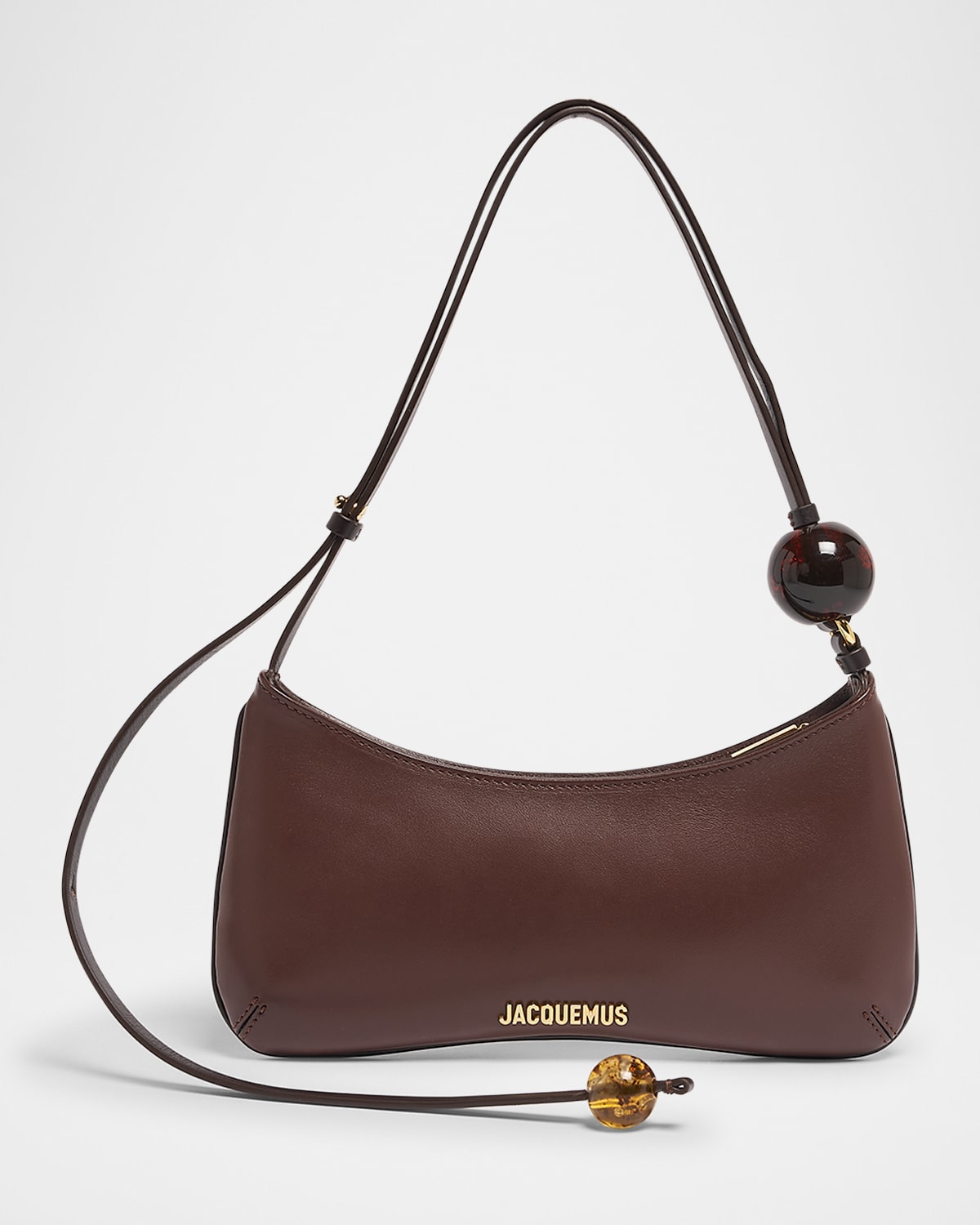 Jacquemus Le Bisou Perle Leather Shoulder Bag In Medium Brown