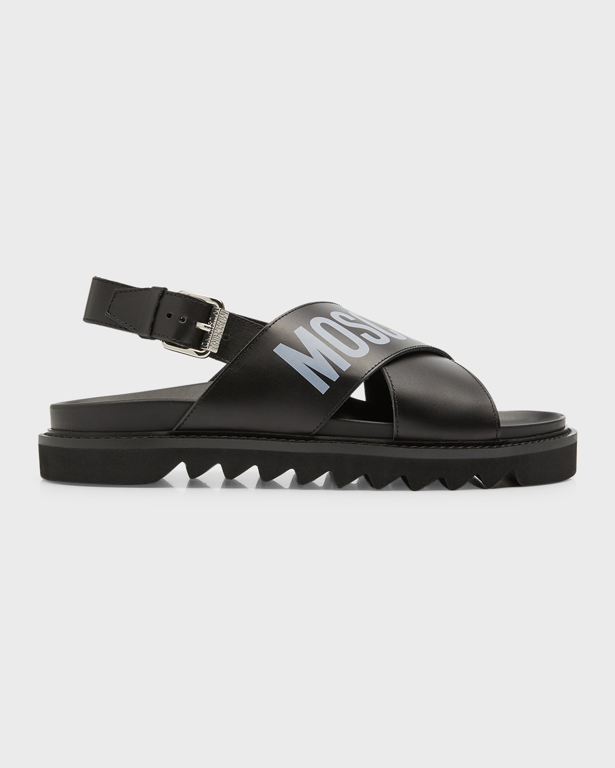 Moschino Men's Crisscross Leather Logo Sandals In Black Multi