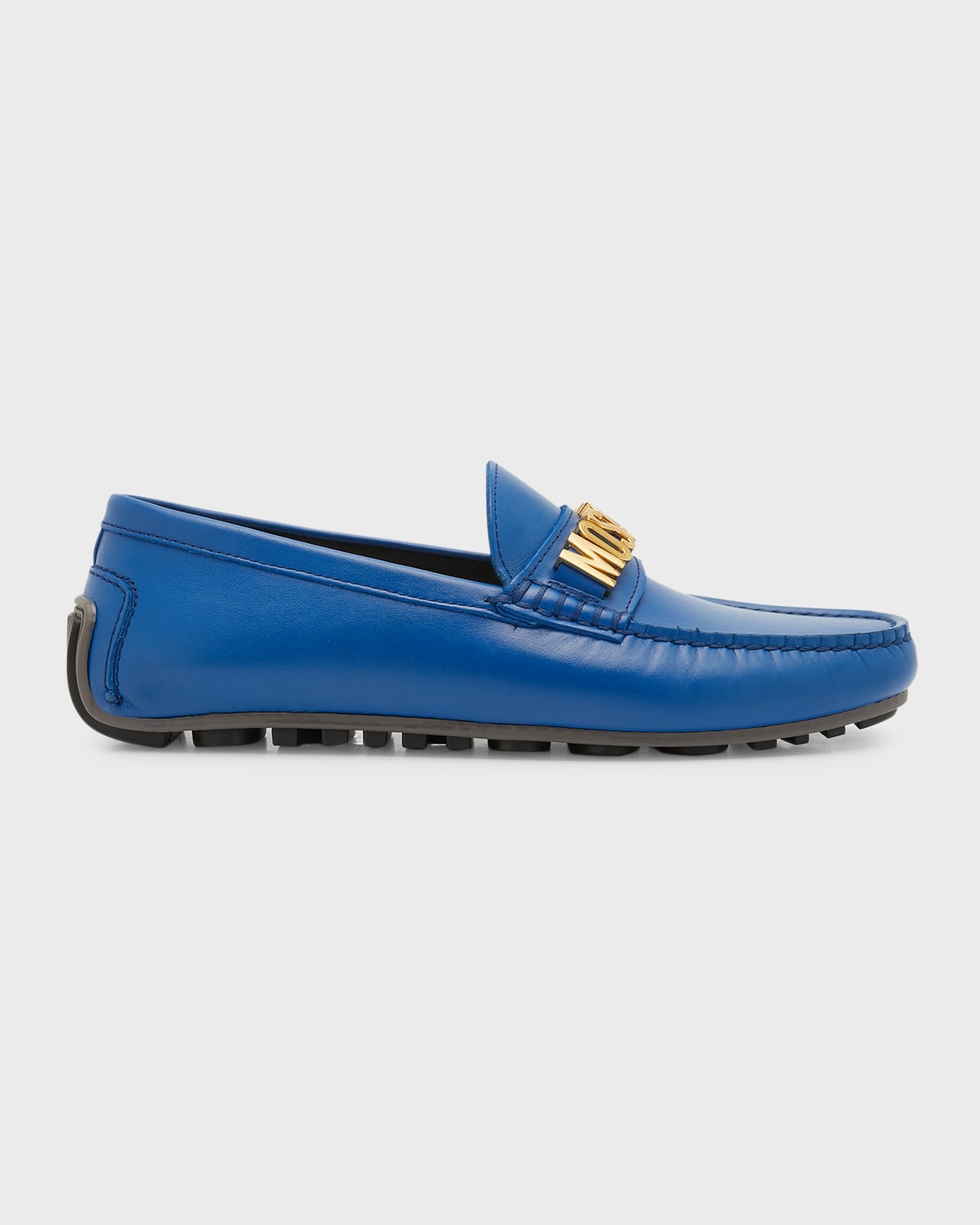 Moschino Logo-embellished Suede Loafers In Blue