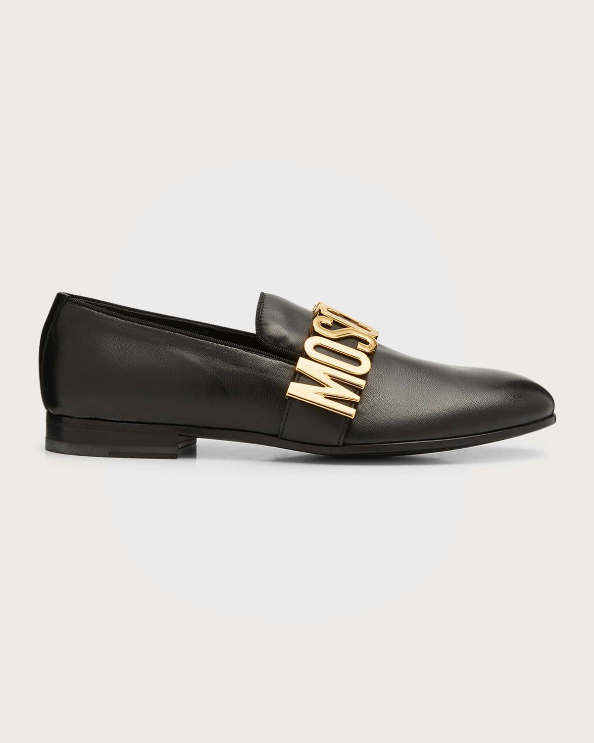 Moschino Men's Logo Leather Loafers In Black