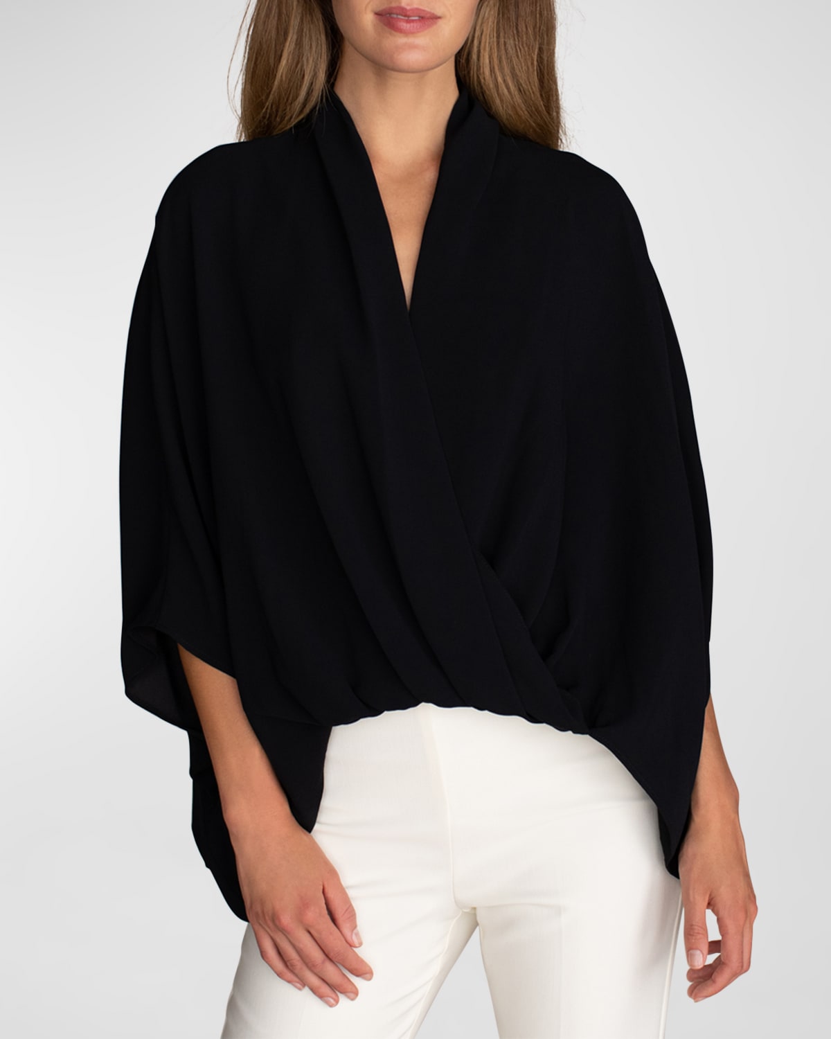 Concourse 3/4-Sleeve Draped Crepe Top