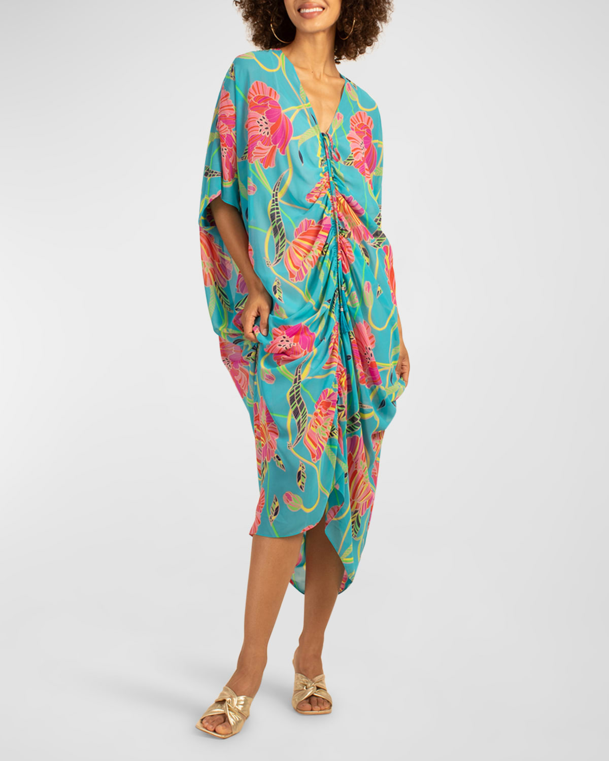 Shadow Floral-Print Dolman-Sleeve Dress