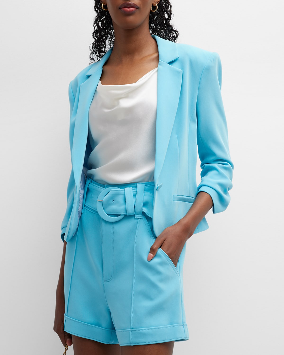 Cinq À Sept Khloe Petite Cropped 3/4-sleeve Blazer In Cyan
