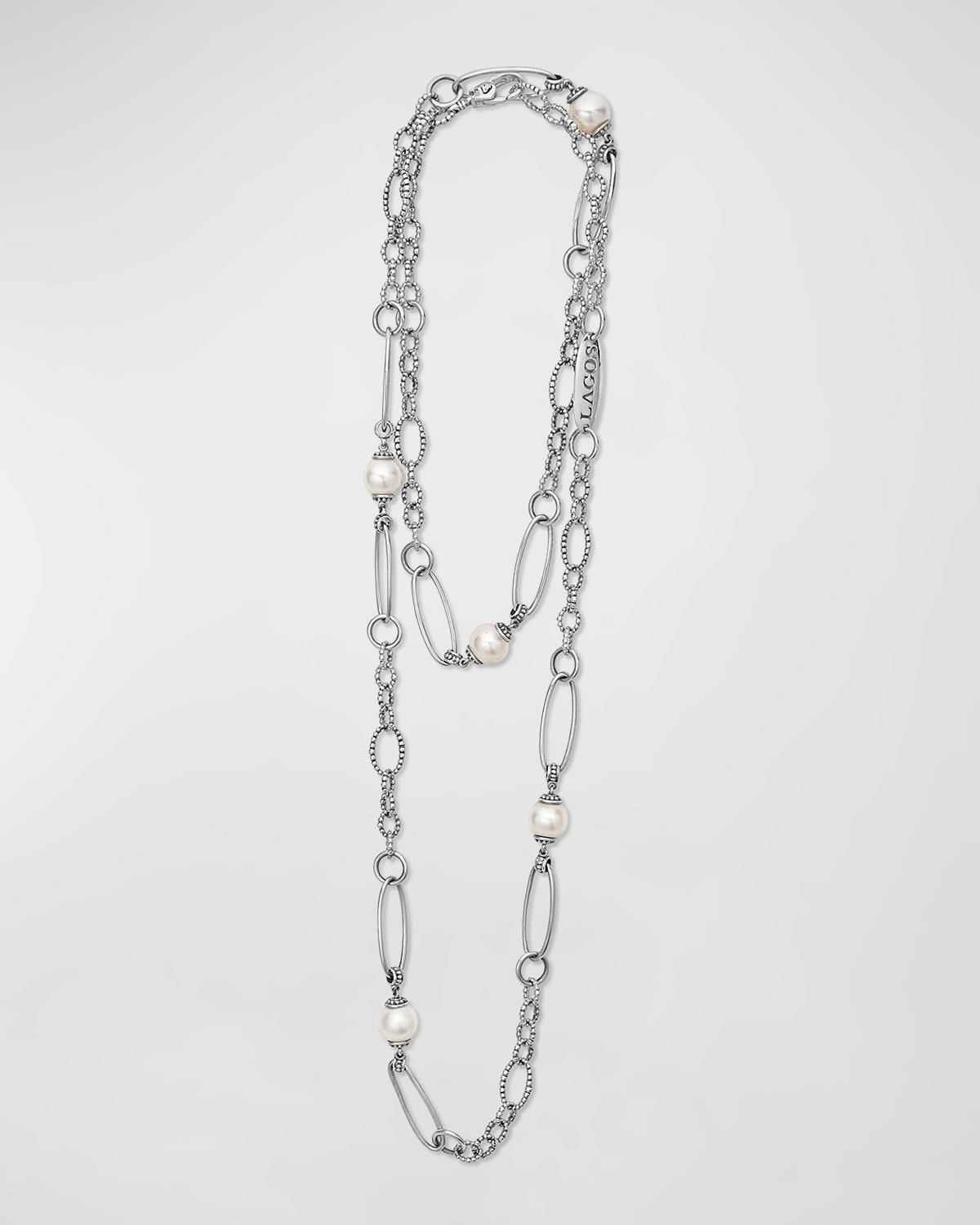 Sterling Silver Luna Pearl Oval Link Necklace, 34"L
