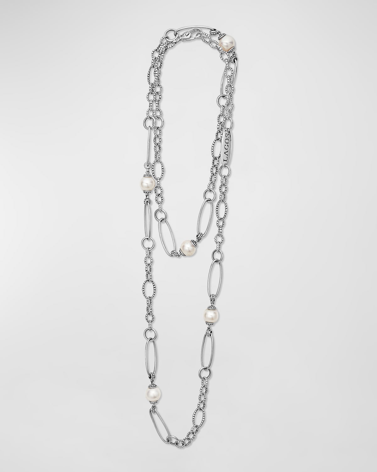 Lagos Luna Freshwater Pearl Station Necklace In Silver
