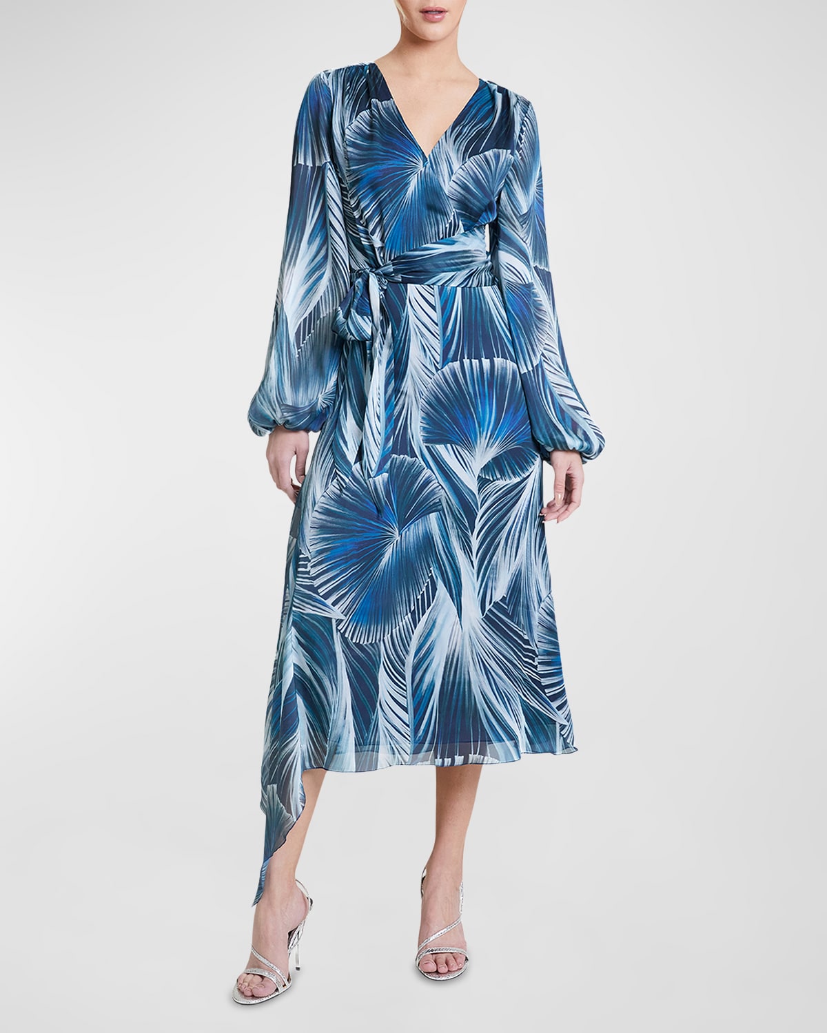 Vanna Abstract-Print Blouson-Sleeve Midi Dress