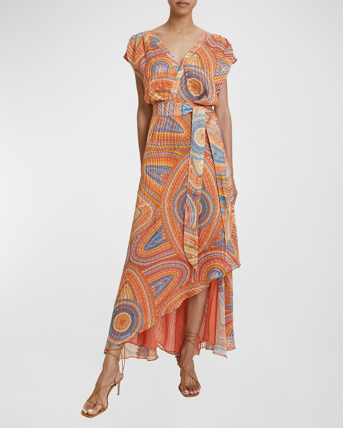 Santorelli Fallon Abstract-print Faux-wrap Maxi Dress In Tangerine Multi