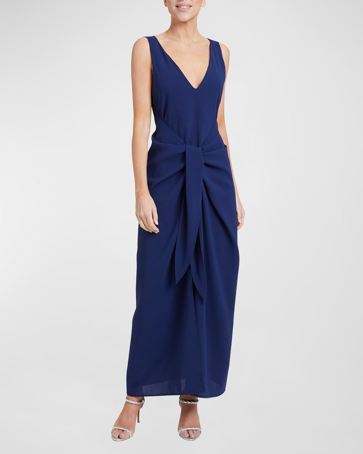 SANTORELLI LETTY SLEEVELESS TIE-FRONT CREPE MAXI DRESS