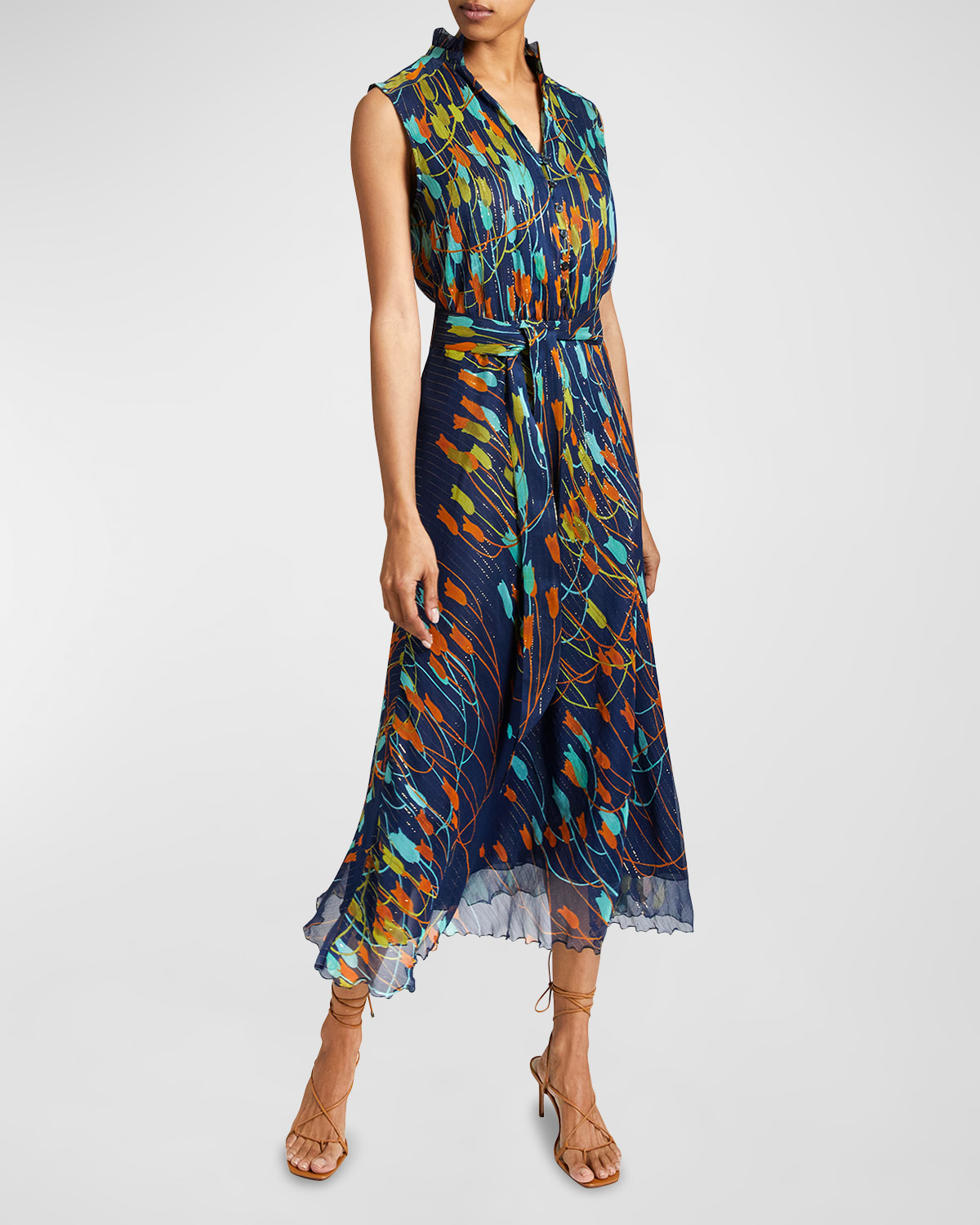 Nirva Sleeveless Floral-Print A-Line Midi Dress