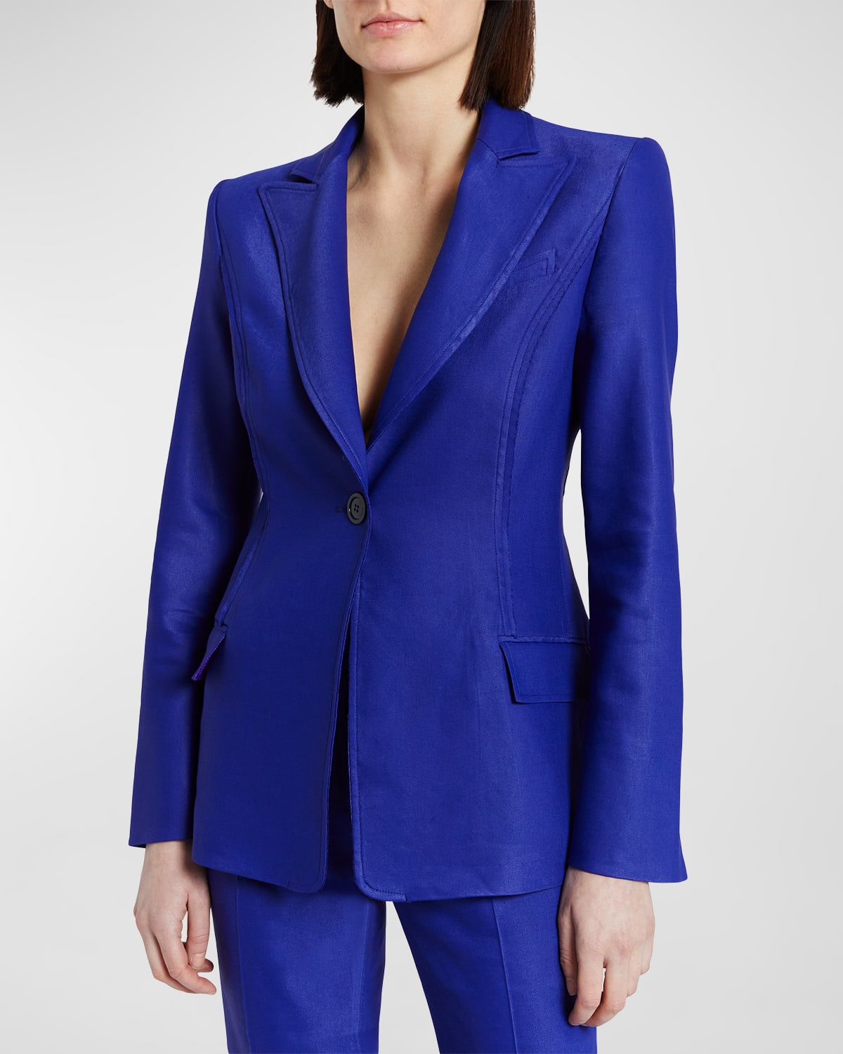 Santorelli Jess Single-button Linen-blend Jacket In Azure