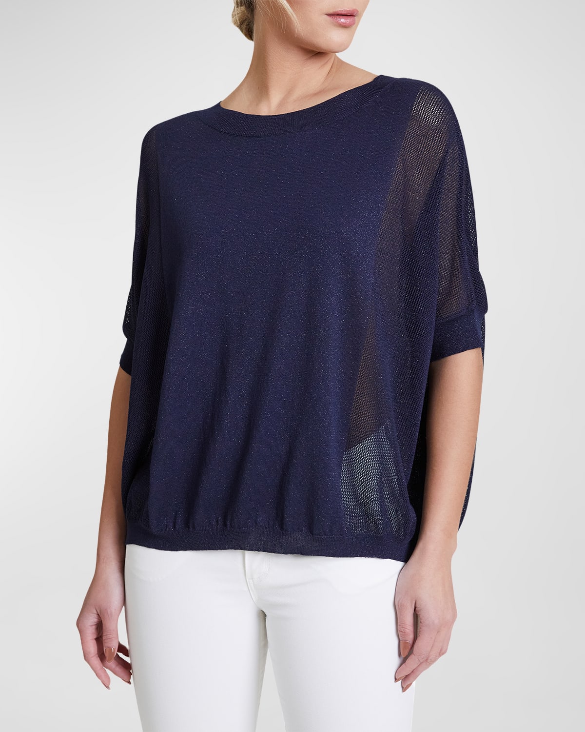 Levi Dolman-Sleeve Mesh Knit Sweater