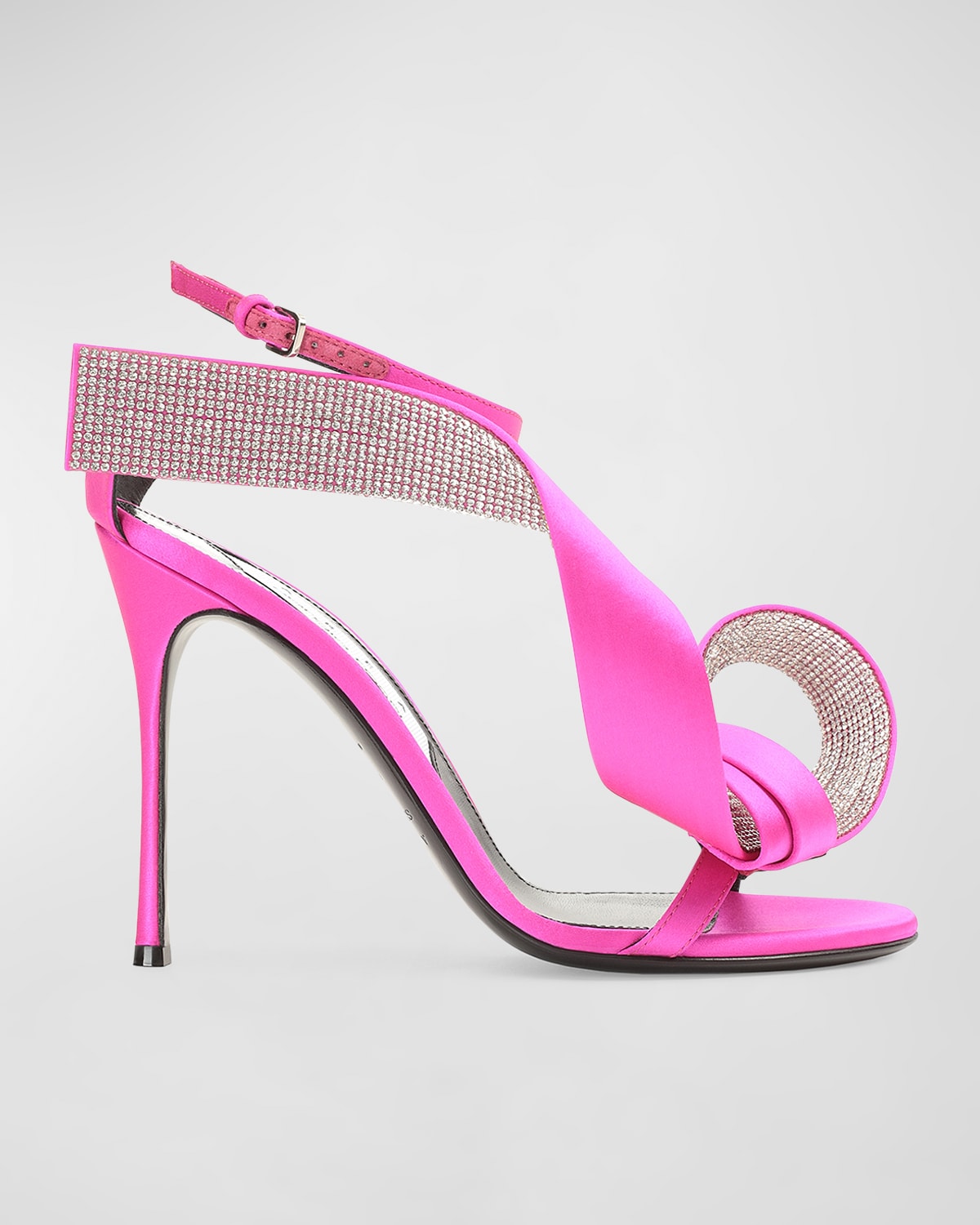 AREA X SERGIO ROSSI SCULPTURED CRYSTAL SATIN ANKLE-STRAP SANDALS