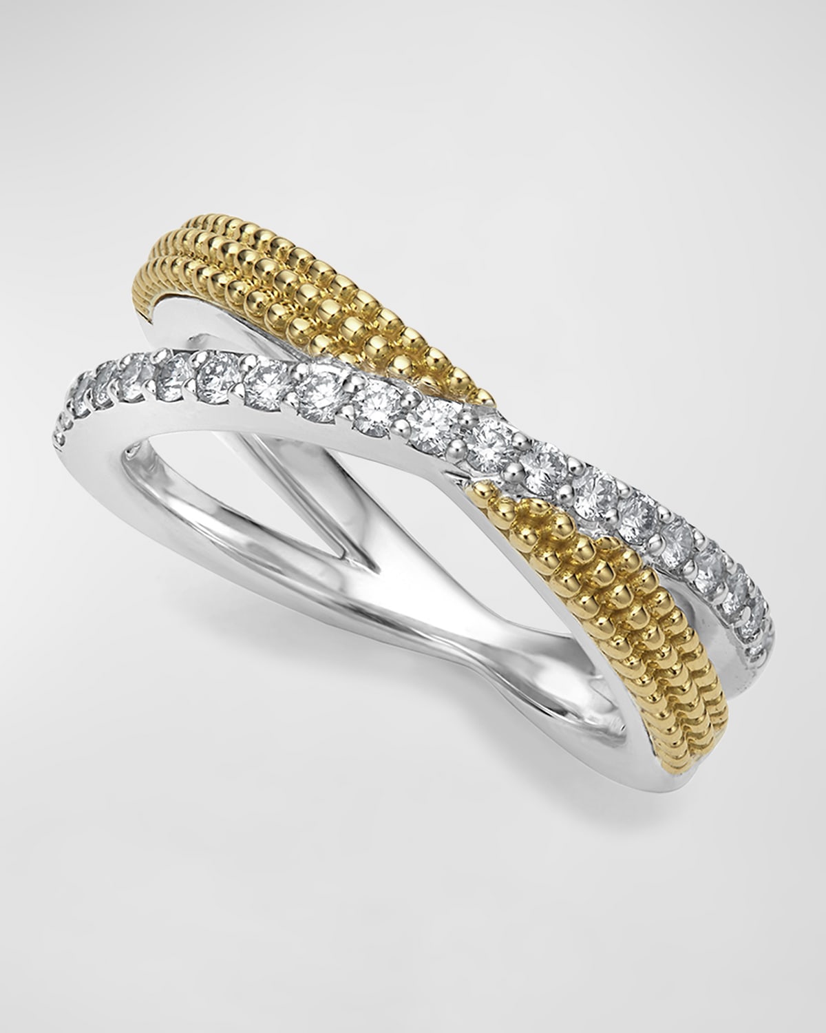 Sterling Silver & 18k Yellow Gold Caviar X Ring