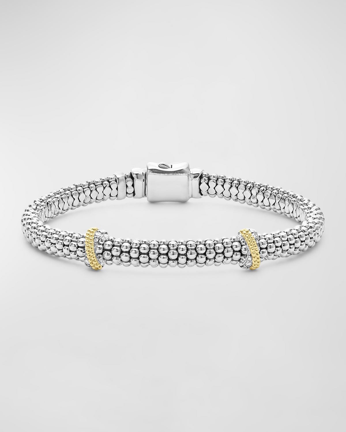 Sterling Silver Caviar Diamond X Bracelet