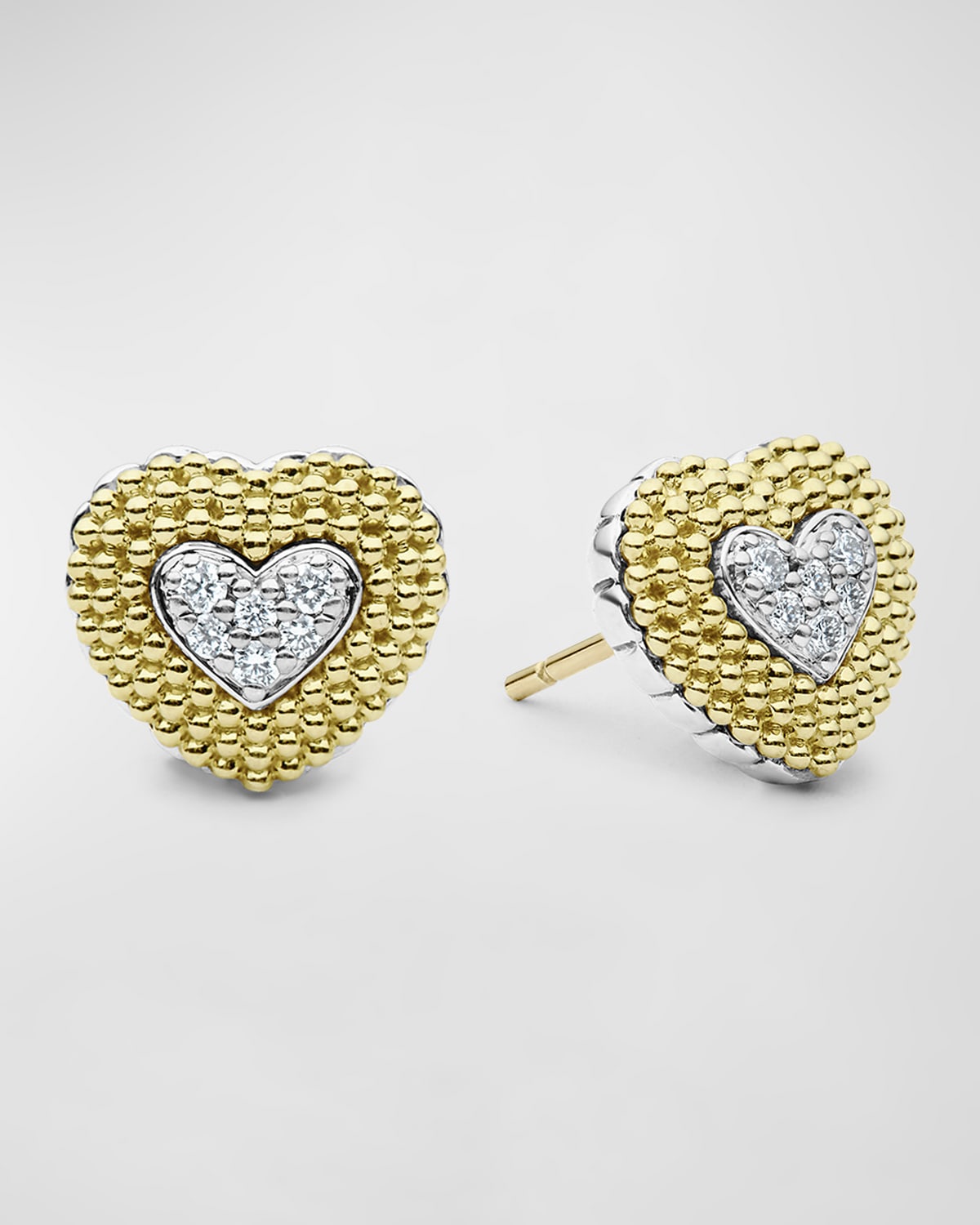 LAGOS DIAMOND HEART STUD EARRINGS IN 18K GOLD AND STERLING SILVER
