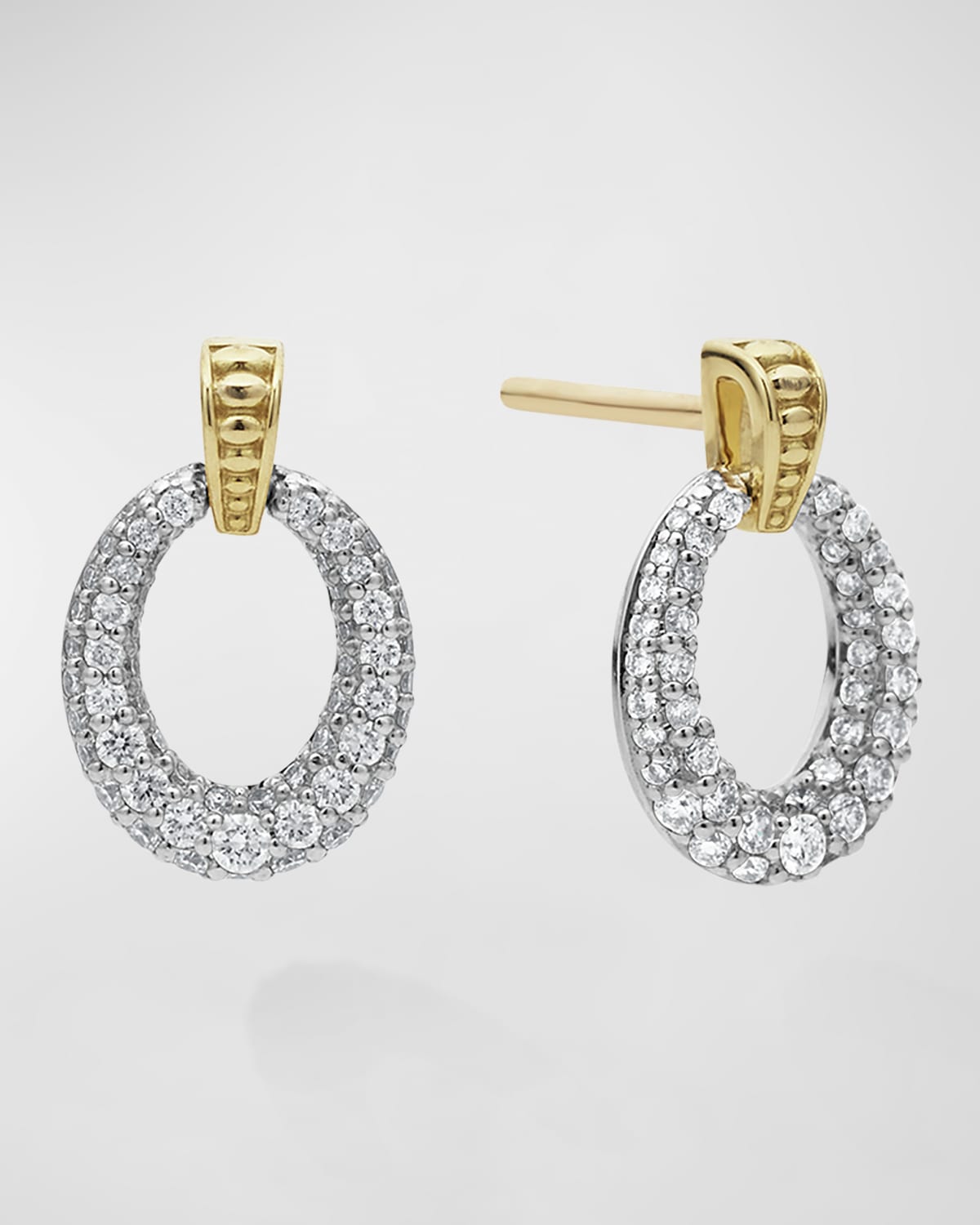 Lagos Two Tone Caviar Diamond Oval Earrings In Silver