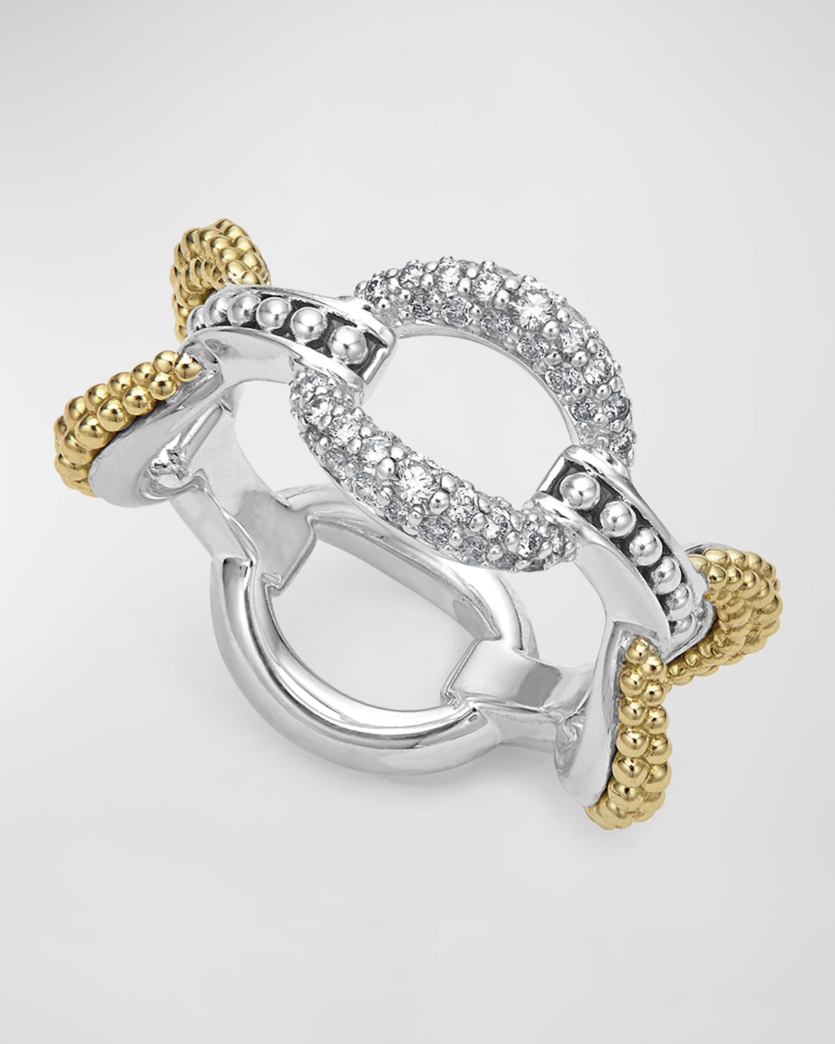 Lagos 18k Yellow Gold & Sterling Silver Caviar Lux Large Diamond Oval Link Eternity Band Ring In Silver