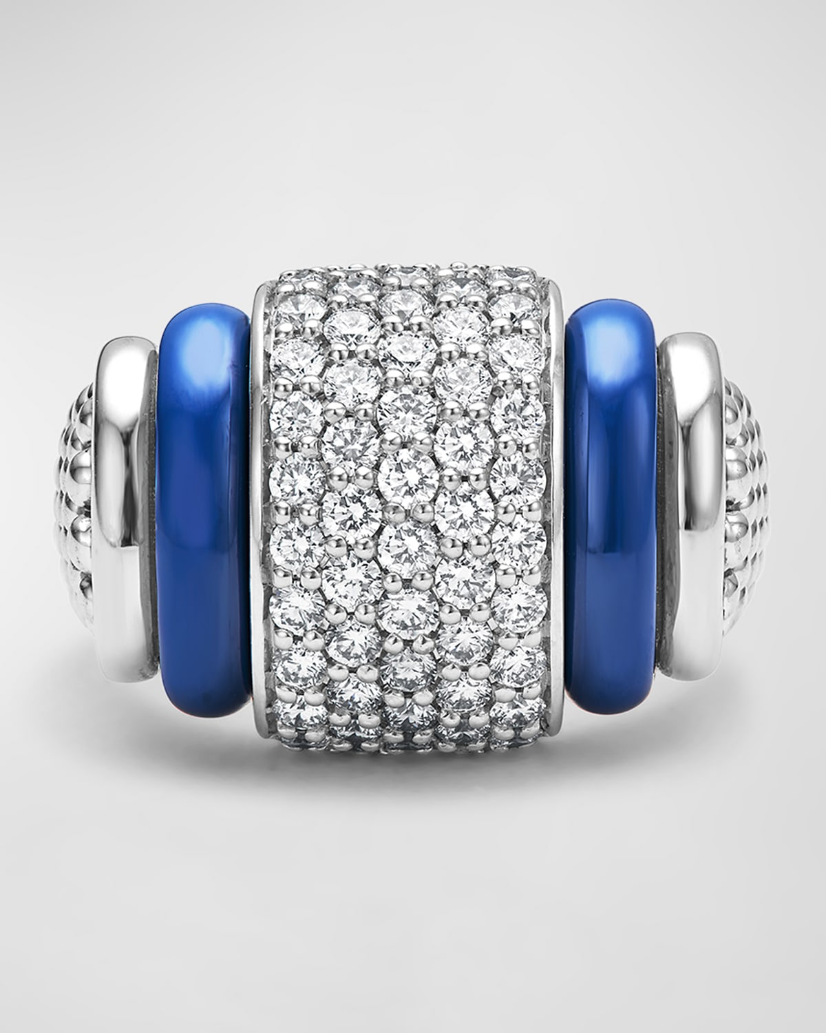 Ceramic and Smooth Square Diamond Pave Ring in Marine Blue