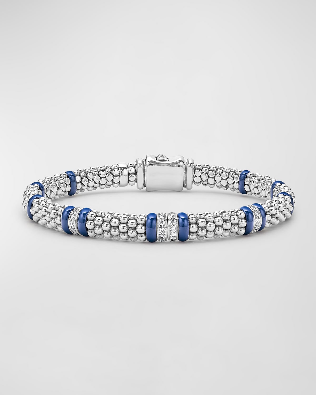 Lagos Four Station Diamond Blue Caviar Bracelet In Sterling Silver In Silver