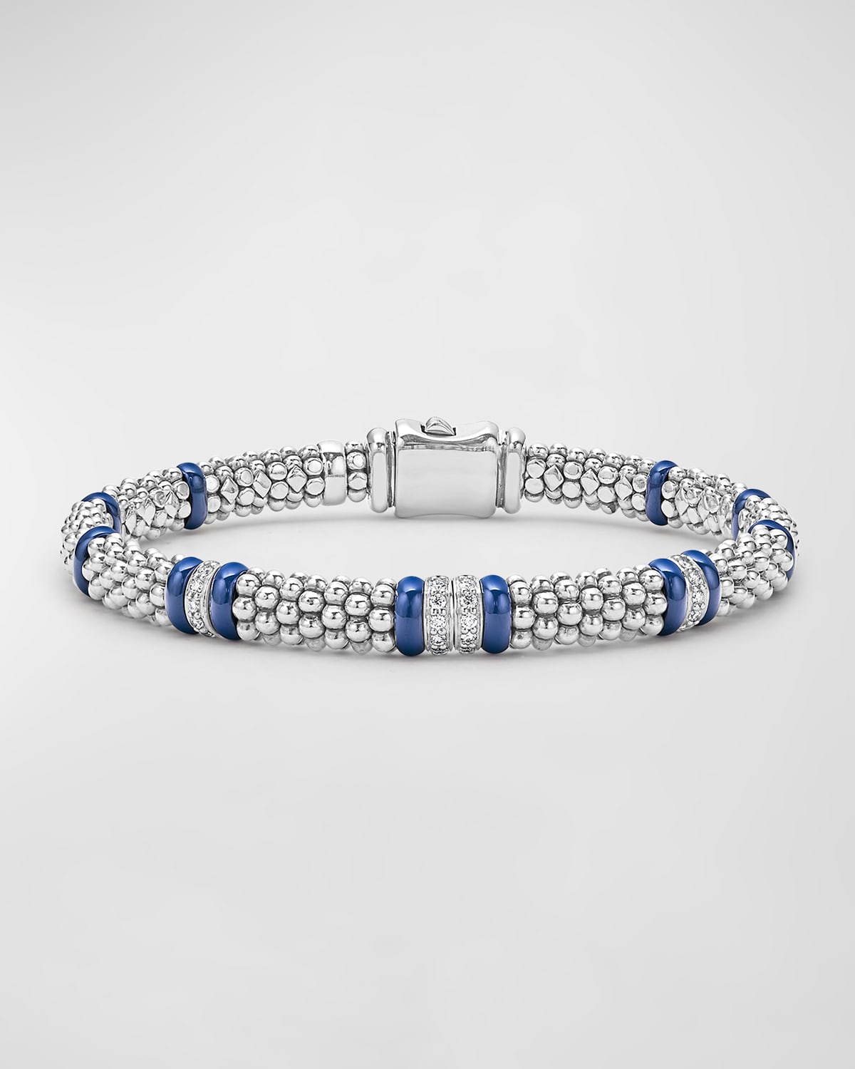 LAGOS STERLING SILVER FOUR STATION DIAMOND CAVIAR BRACELET