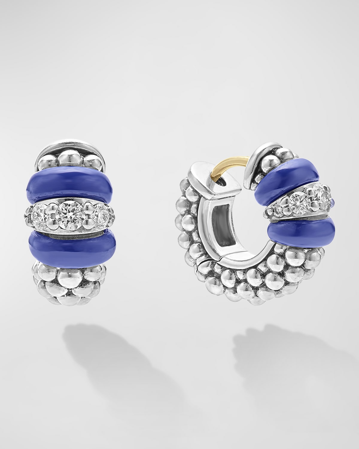 LAGOS BLUE CAVIAR MARINE CERAMIC AND DIAMOND 16MM HUGGIE EARRINGS