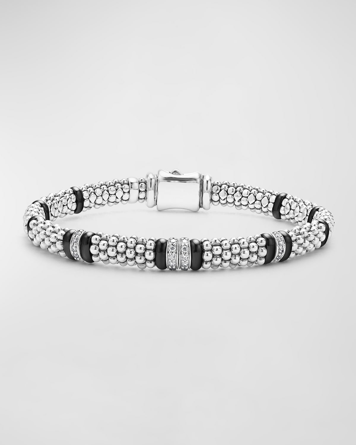 LAGOS BLACK CAVIAR CERAMIC AND DIAMOND 4-LINK REVERSE 6MM ROPE BRACELET