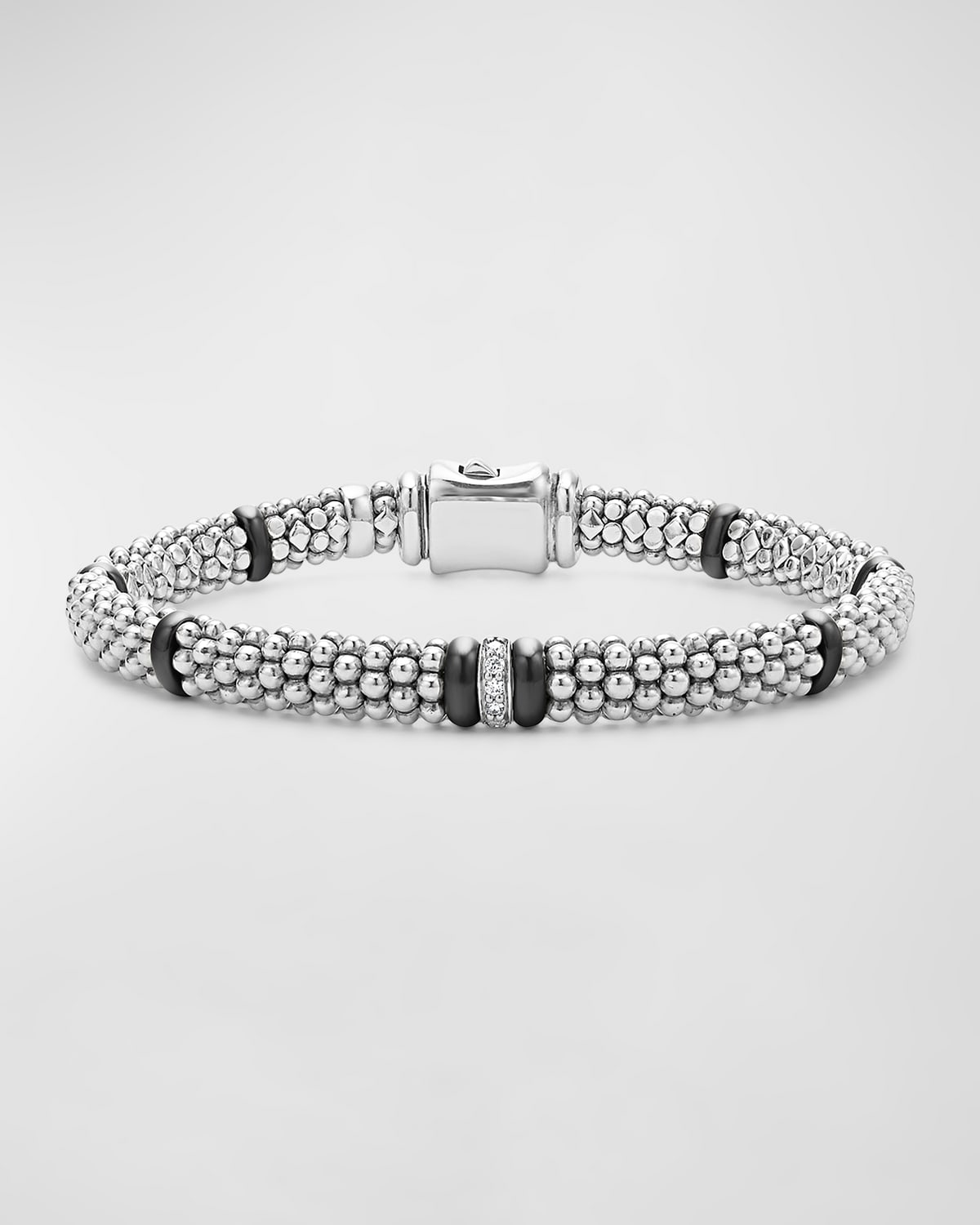 Sterling Silver Black Caviar Diamond Bracelet