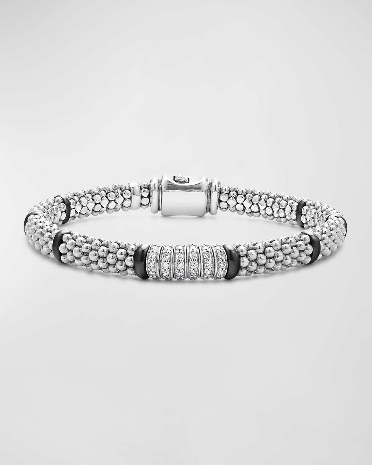 Sterling Silver Black Caviar Diamond Bracelet
