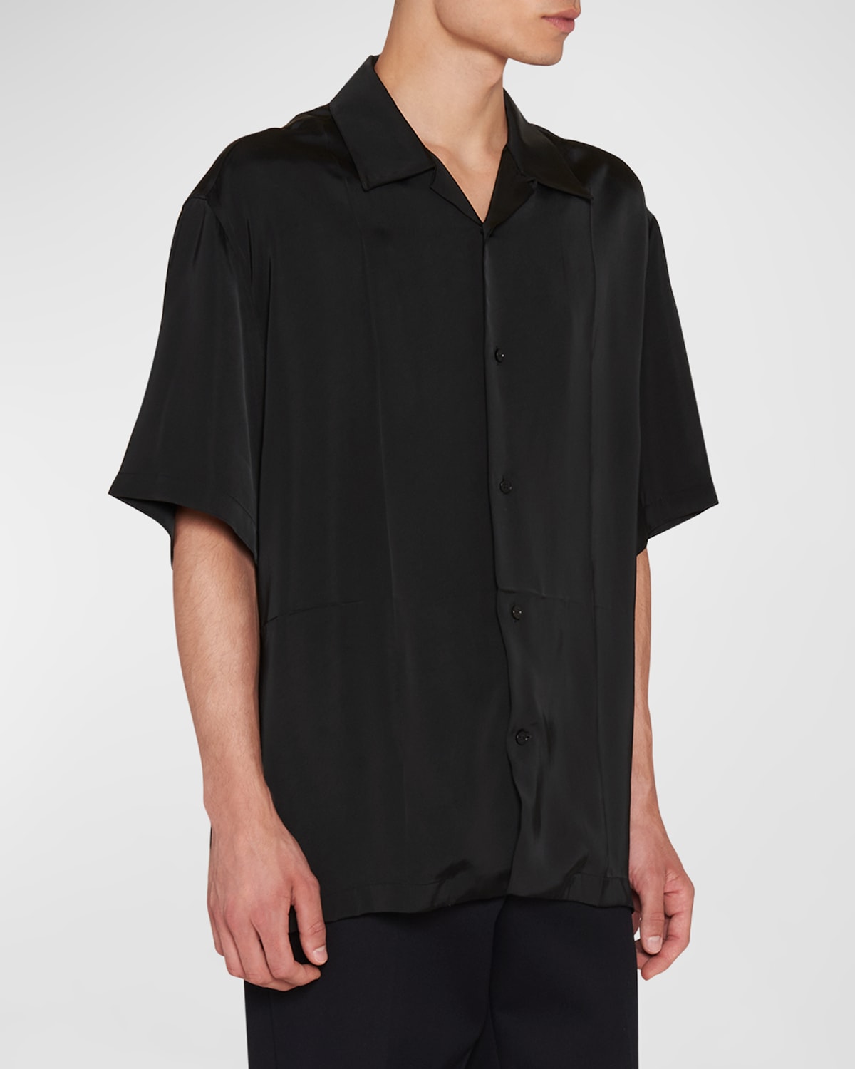 Jil Sander Men's Solid Pleated Sport Shirt In Black