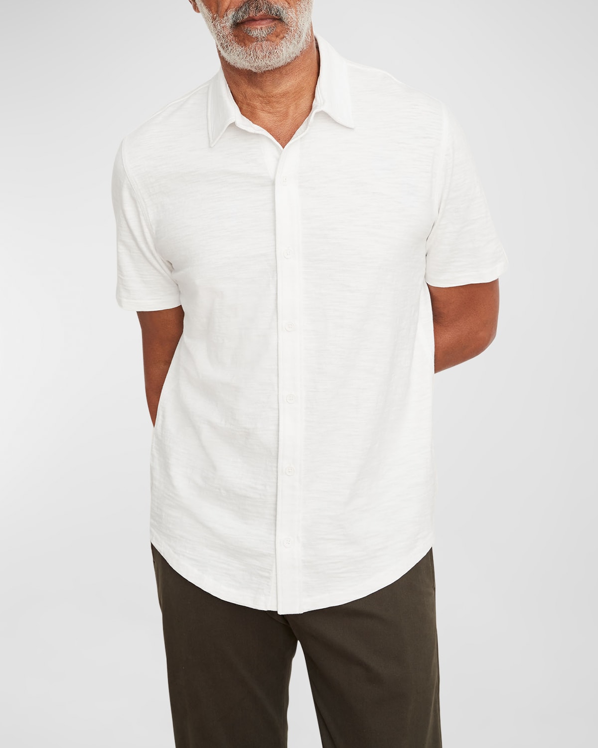 Vince Short Sleeve Cotton Slub Button-up Shirt In Off White