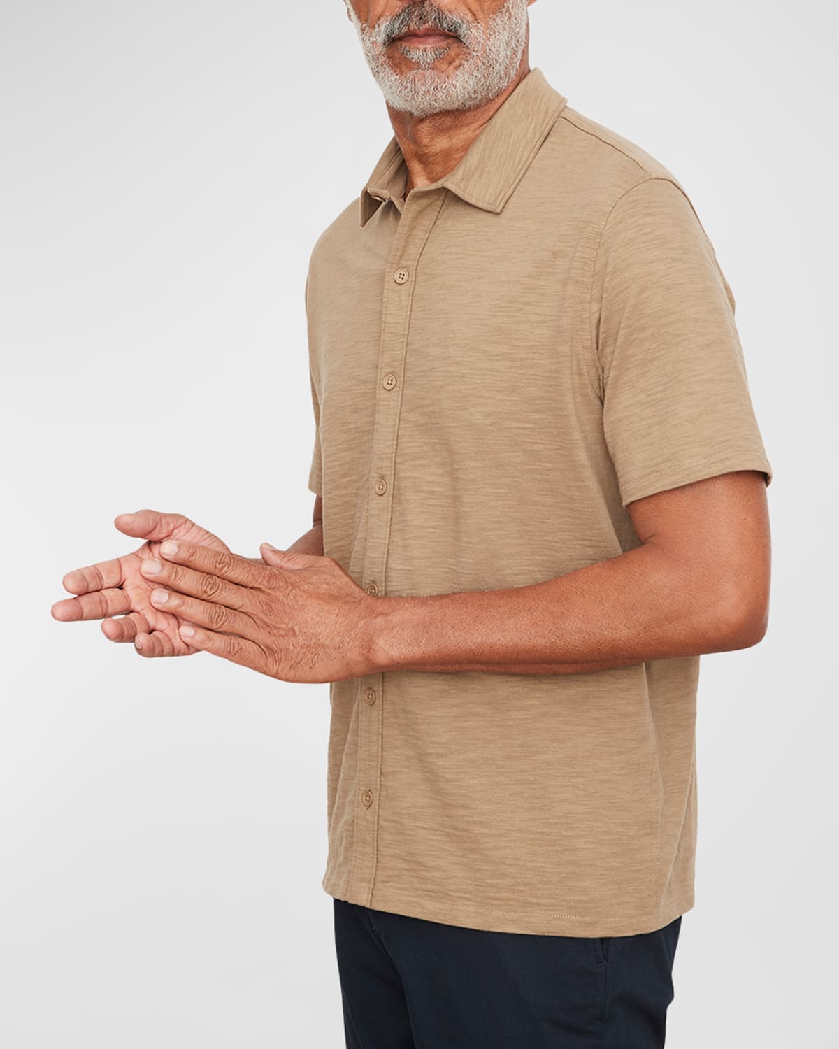 Vince Short Sleeve Cotton Slub Button-up Shirt In Olive Moss