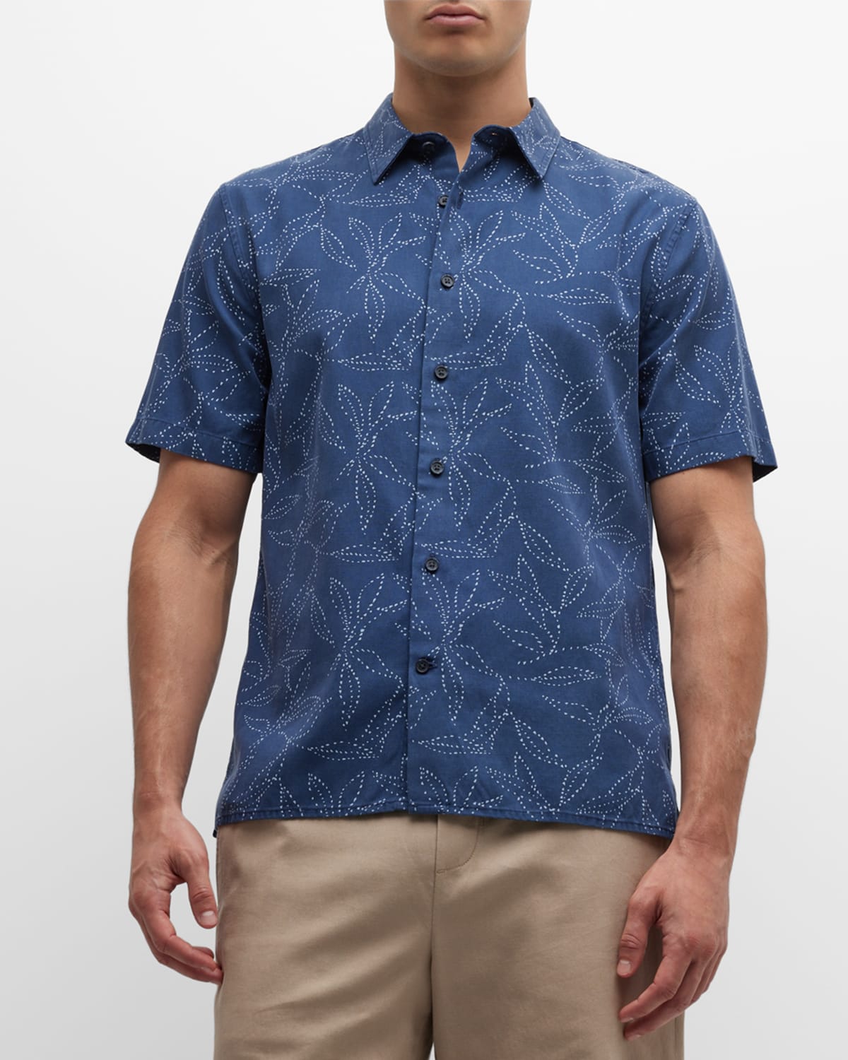 Men's Dotted Leaf-Print Sport Shirt