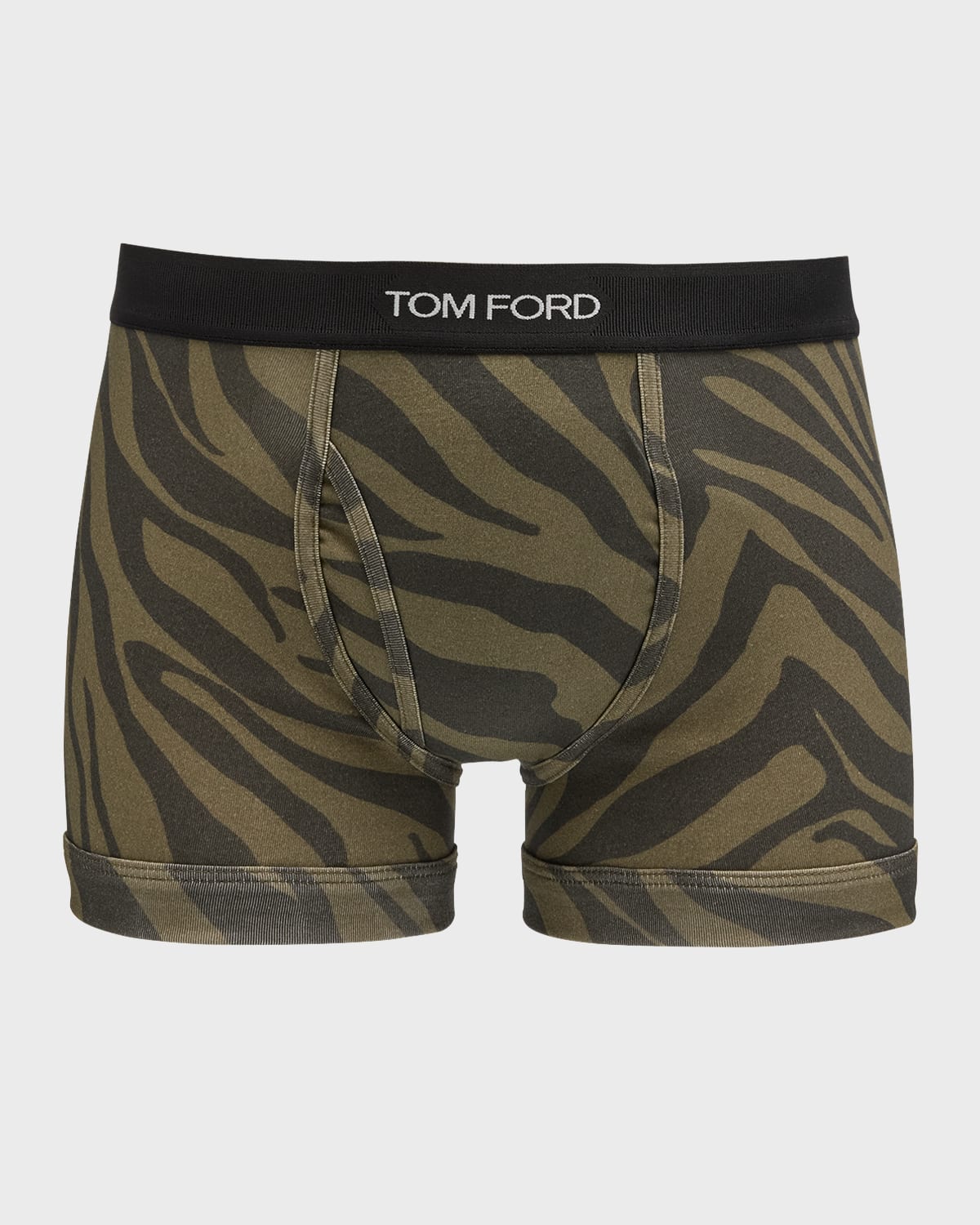 Shop Tom Ford Men's Zebra-print Stretch Boxer Briefs In Dark Olive