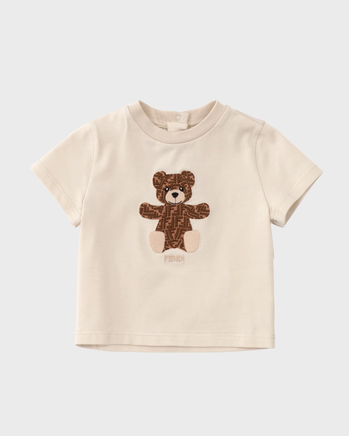 Fendi Kids' Boy's Monogram Print Teddy Embroidered Logo-print T-shirt In F19j5 Beige