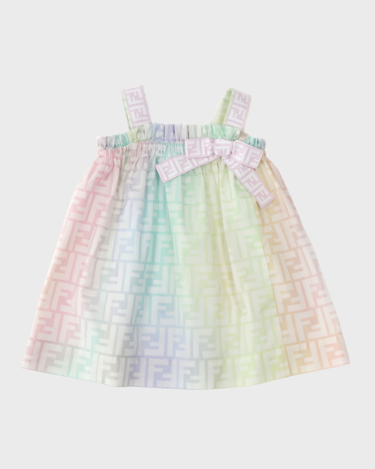 Girl's Monogram-Print Rainbow Bow Dress, Size 3M-24M