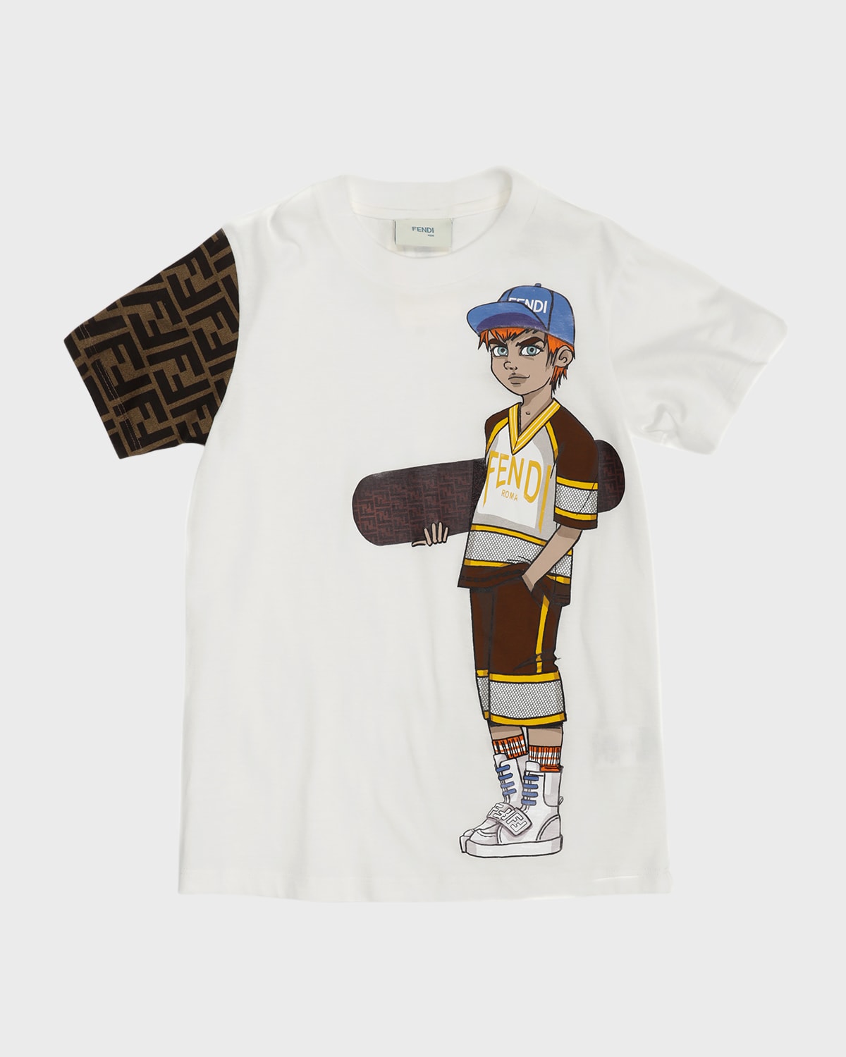 Fendi Kids' Boy's Monogram-print Skateboard Graphic T-shirt In Bianco