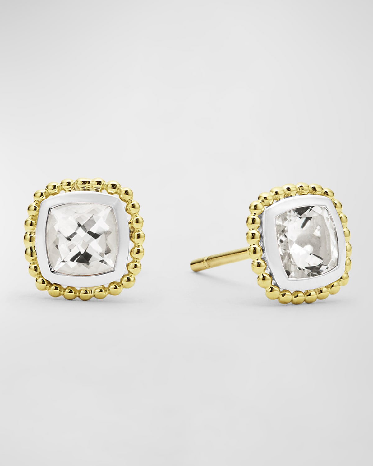LAGOS RITTENHOUSE WHITE TOPAZ STUD EARRINGS IN 18K GOLD AND STERLING SILVER